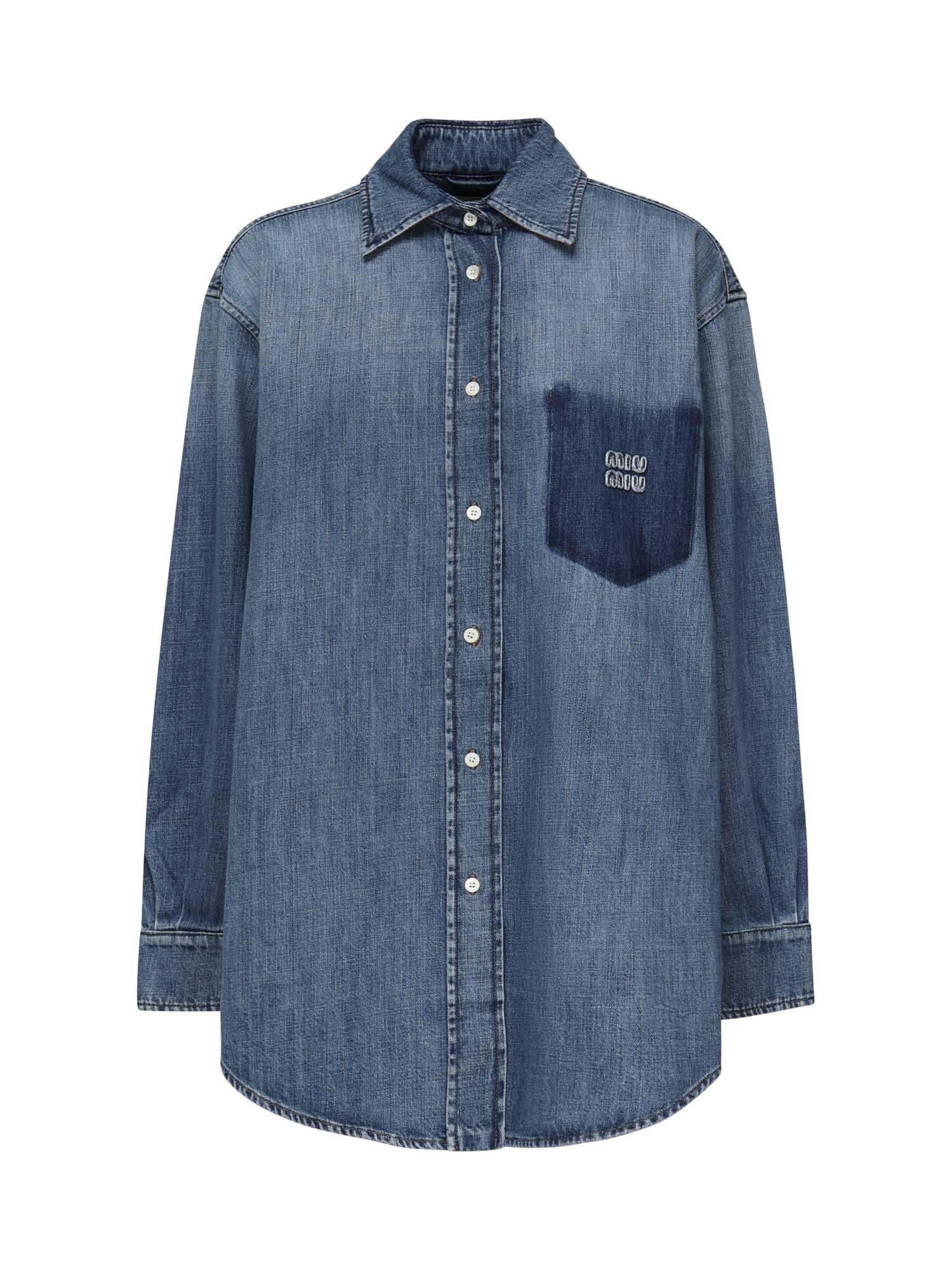 Camicia in denim con logo GWC125 17GGF0076 MIU MIU 