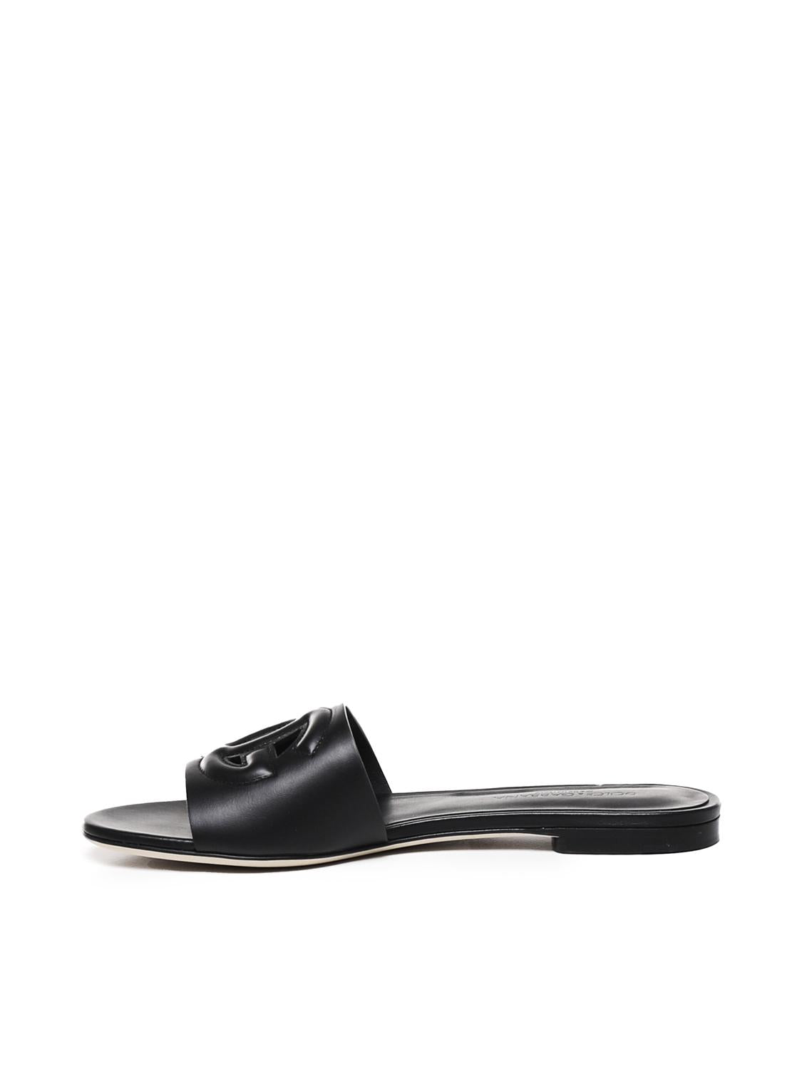 Slide in pelle di vitello e logo CQ0436 AY32980999 DOLCE & GABBANA 