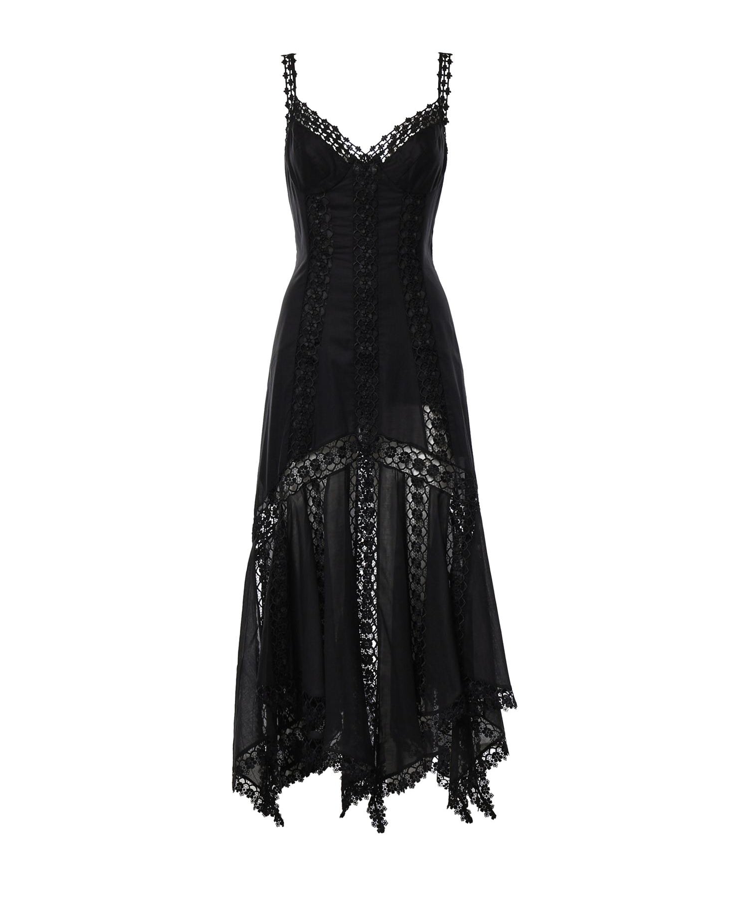 Abito midi Blossel in voile di cotone e pizzo 261621 BLACK CHARO RUIZ 