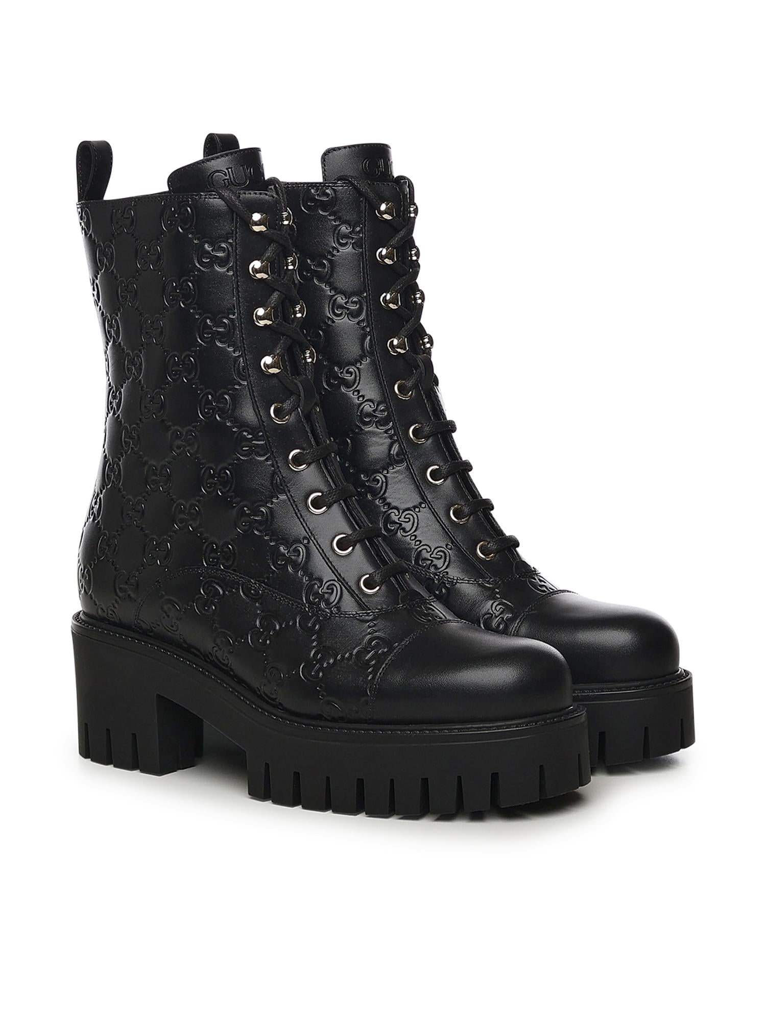 Stivaletto stringato in pelle GG 840739 AAE5Q1000 GUCCI 