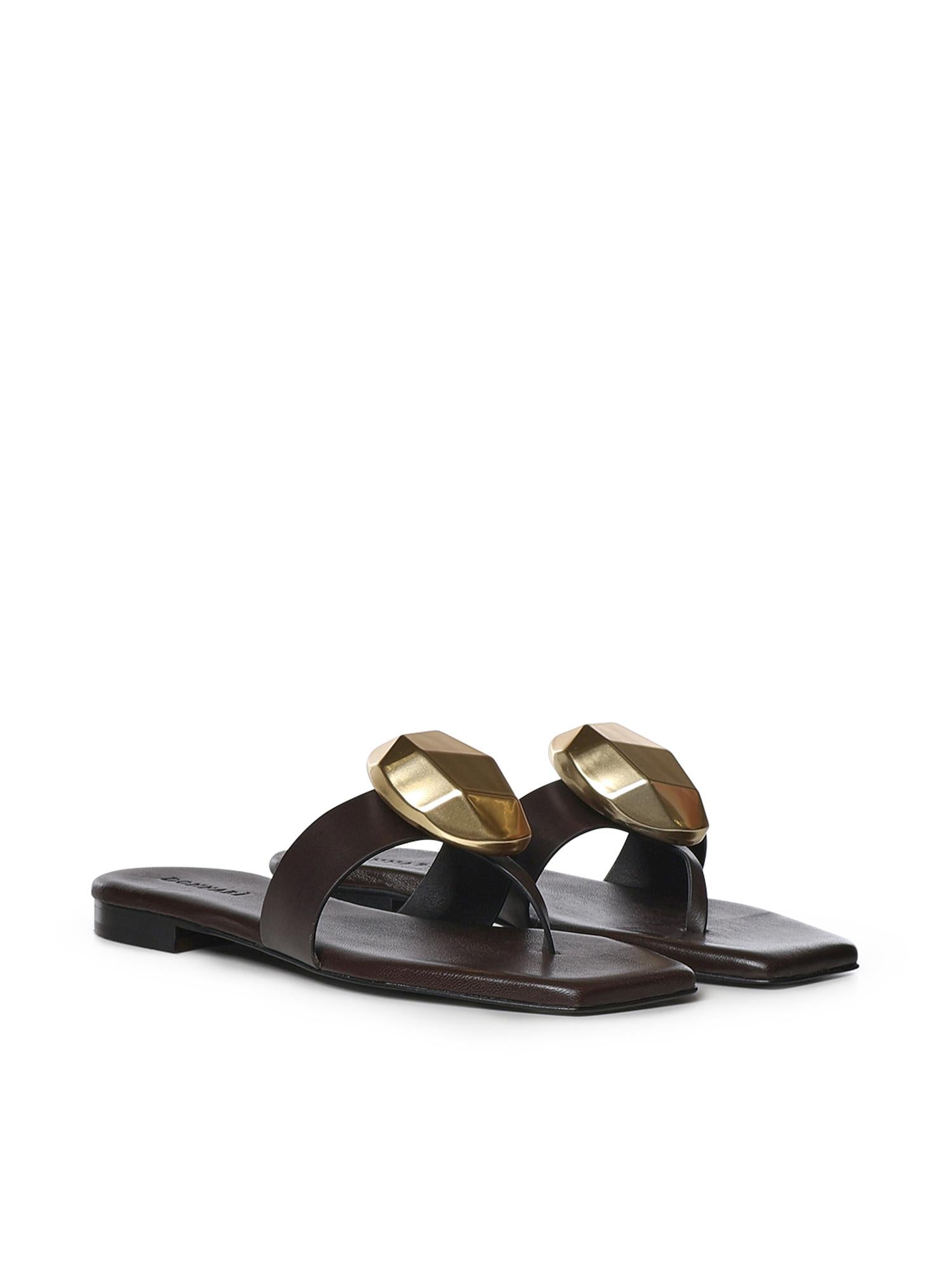 Sandali infradito in pelle GD56B FONDENTE+ORO DONNARI' 
