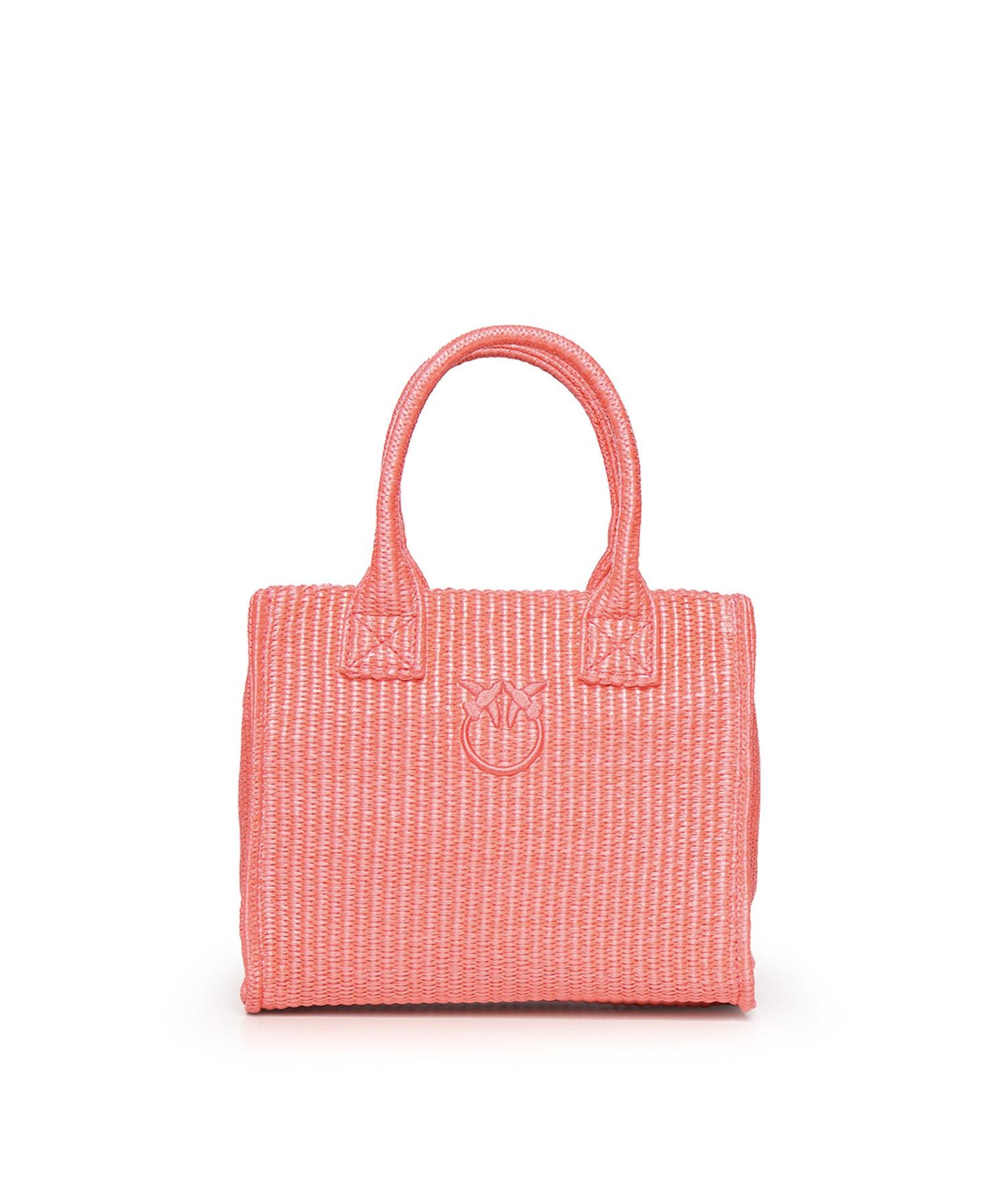 Borsa shopper piccola Beach in rafia con logo Love Birds<BR/> 106832 A39YN17 PINKO 