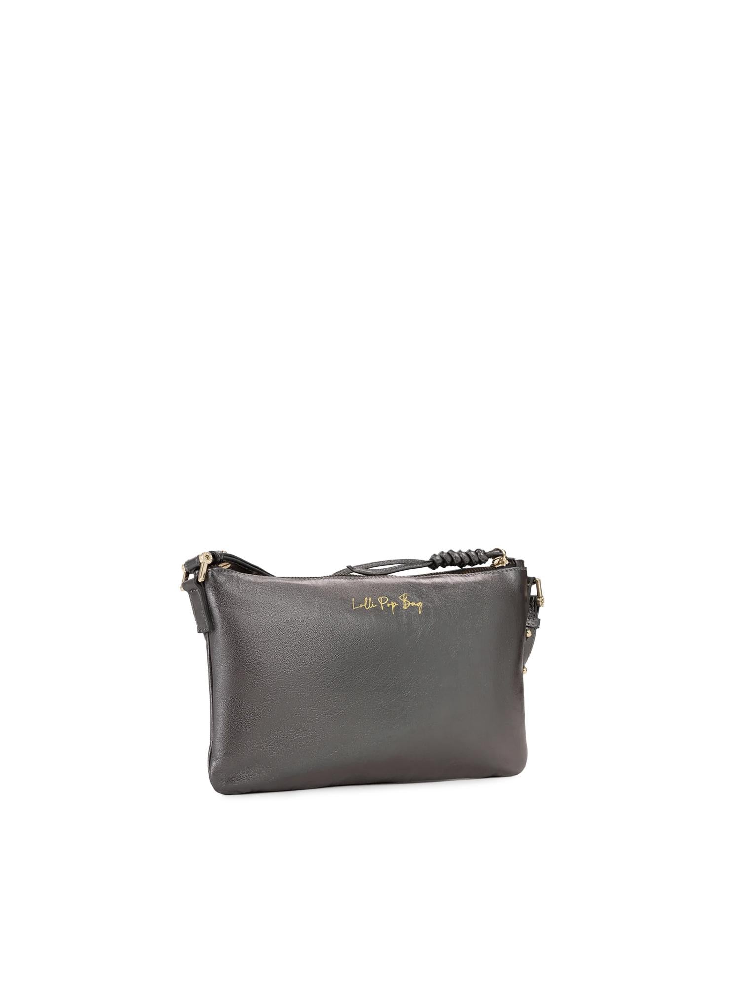 Borsa a tracolla in pelle con logo 73BP9VT03 LOLLI POPPOP BLACK V° 73 