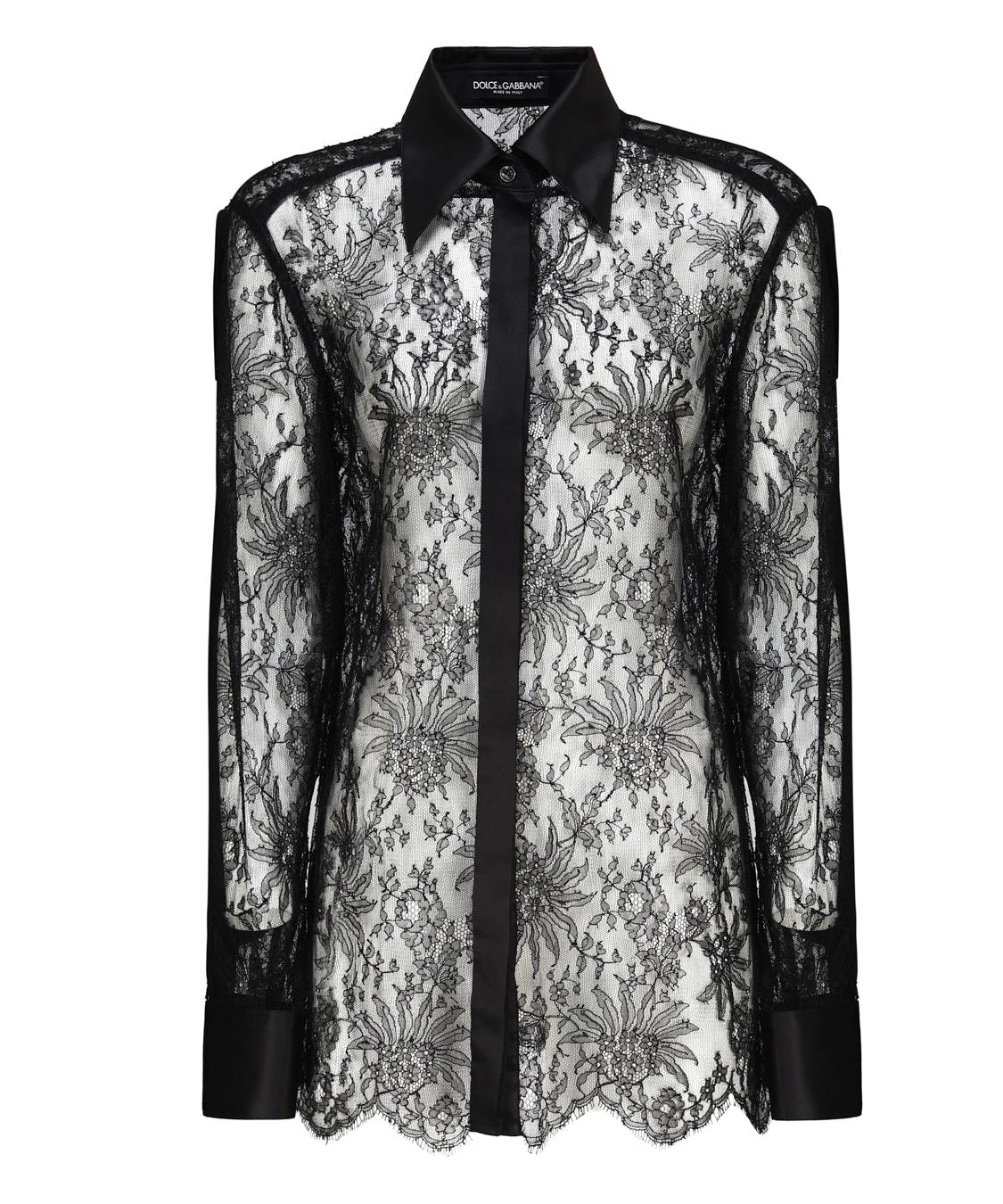 Camicia in pizzo Chantilly con dettagli in raso F5R42T MLMAEN0000 DOLCE & GABBANA 