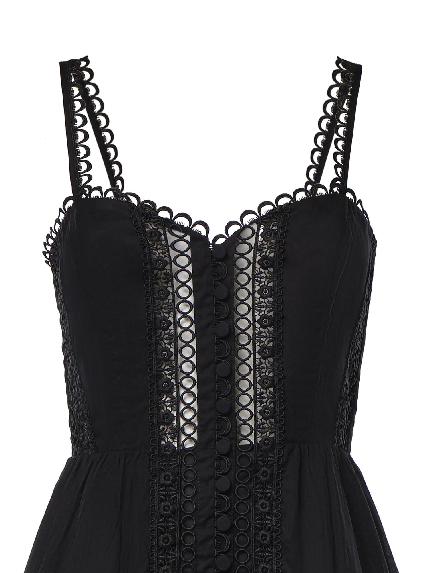 Miniabito Lenora in voile di cotone e pizzo 261603 BLACK CHARO RUIZ 