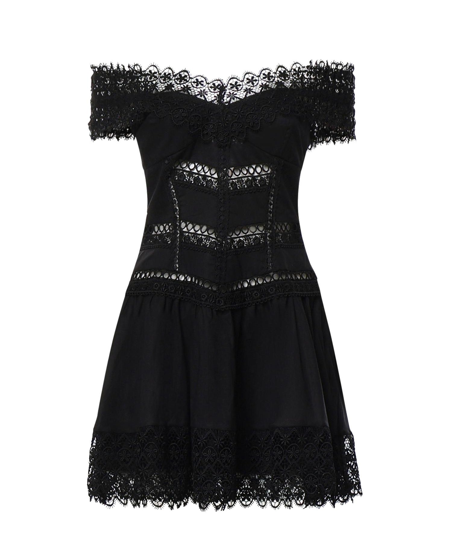 Miniabito Eliane in voile di cotone e pizzo<BR/> 261605 BLACK CHARO RUIZ 