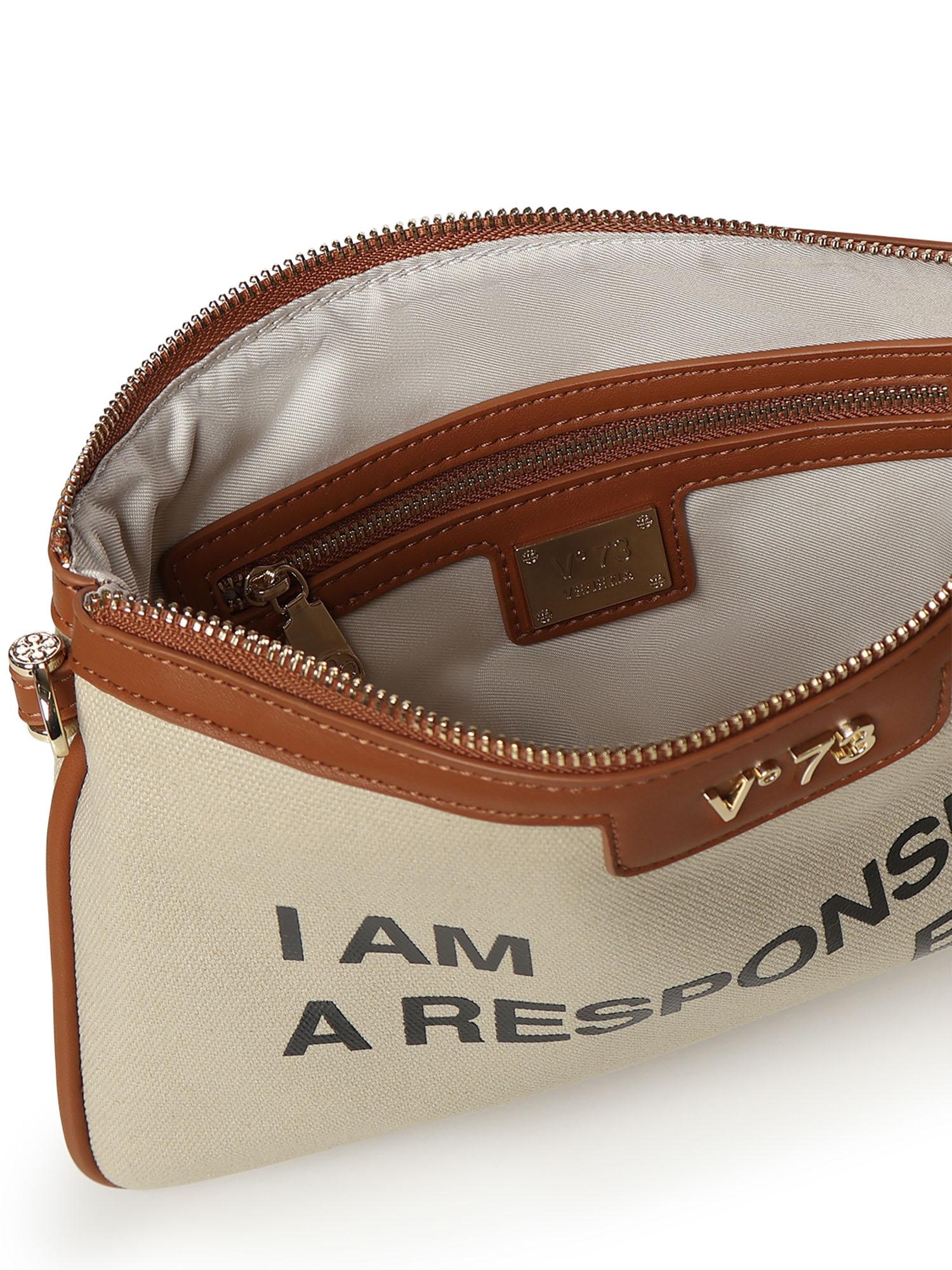 Clutch Responsible con logo 73BS9N004 RESPONSIBLEOFF WHITE/CUOIO V° 73 