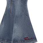 Miniabito svasato in denim con logo RS26812S BL SELF-PORTRAIT 