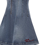 Miniabito svasato in denim con logo RS26812S BL SELF-PORTRAIT 