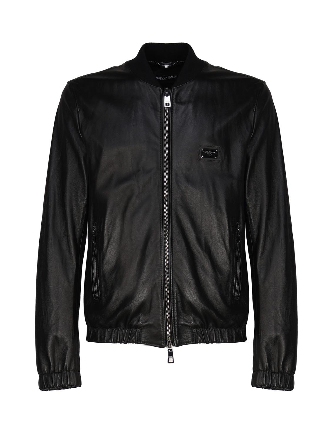 Giubbotto in pelle con placca logata G9ZY5L HULR0N0000 DOLCE & GABBANA 