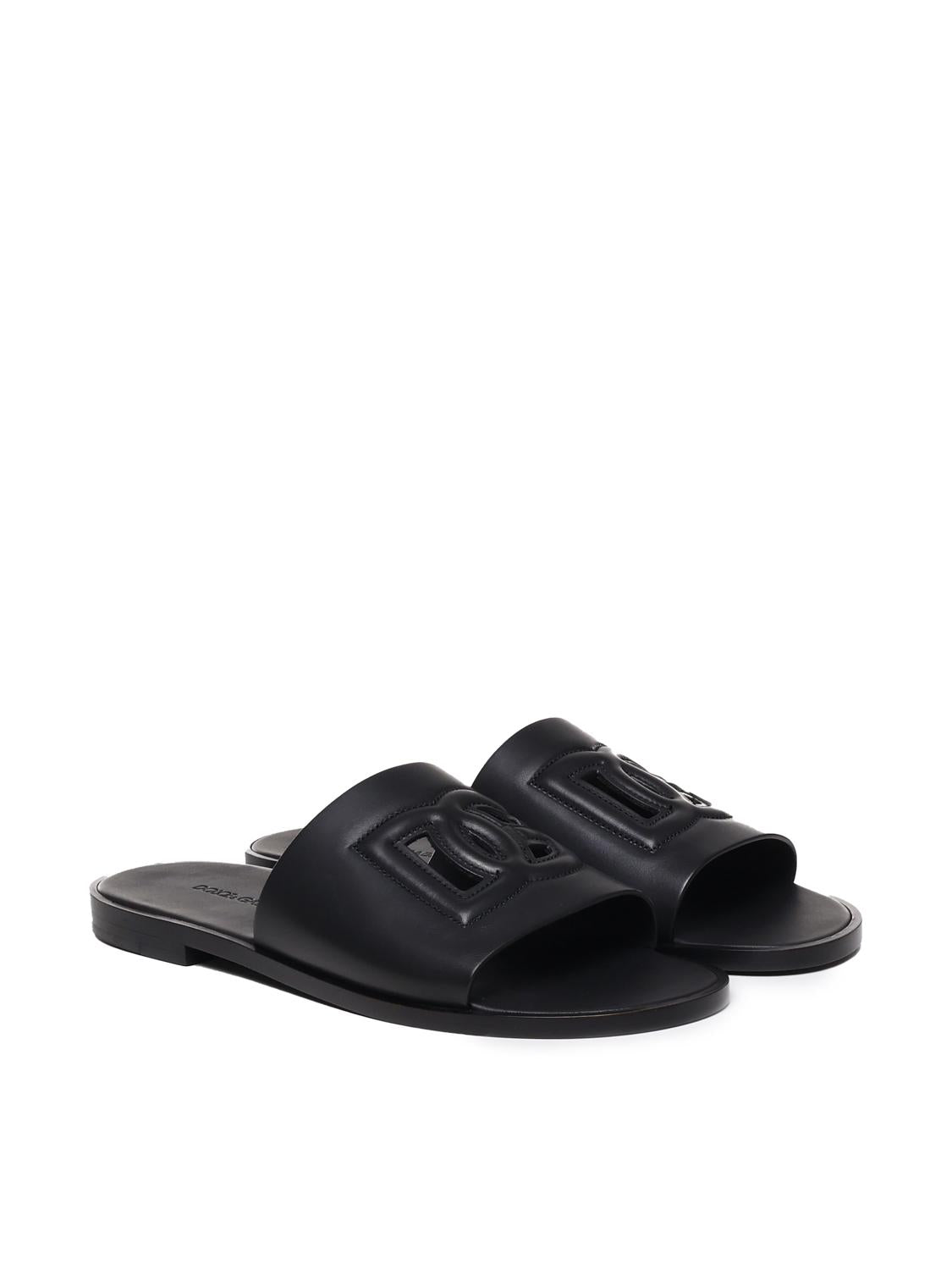 Slide in pelle con logo DG A80397 AO60280999 DOLCE & GABBANA 