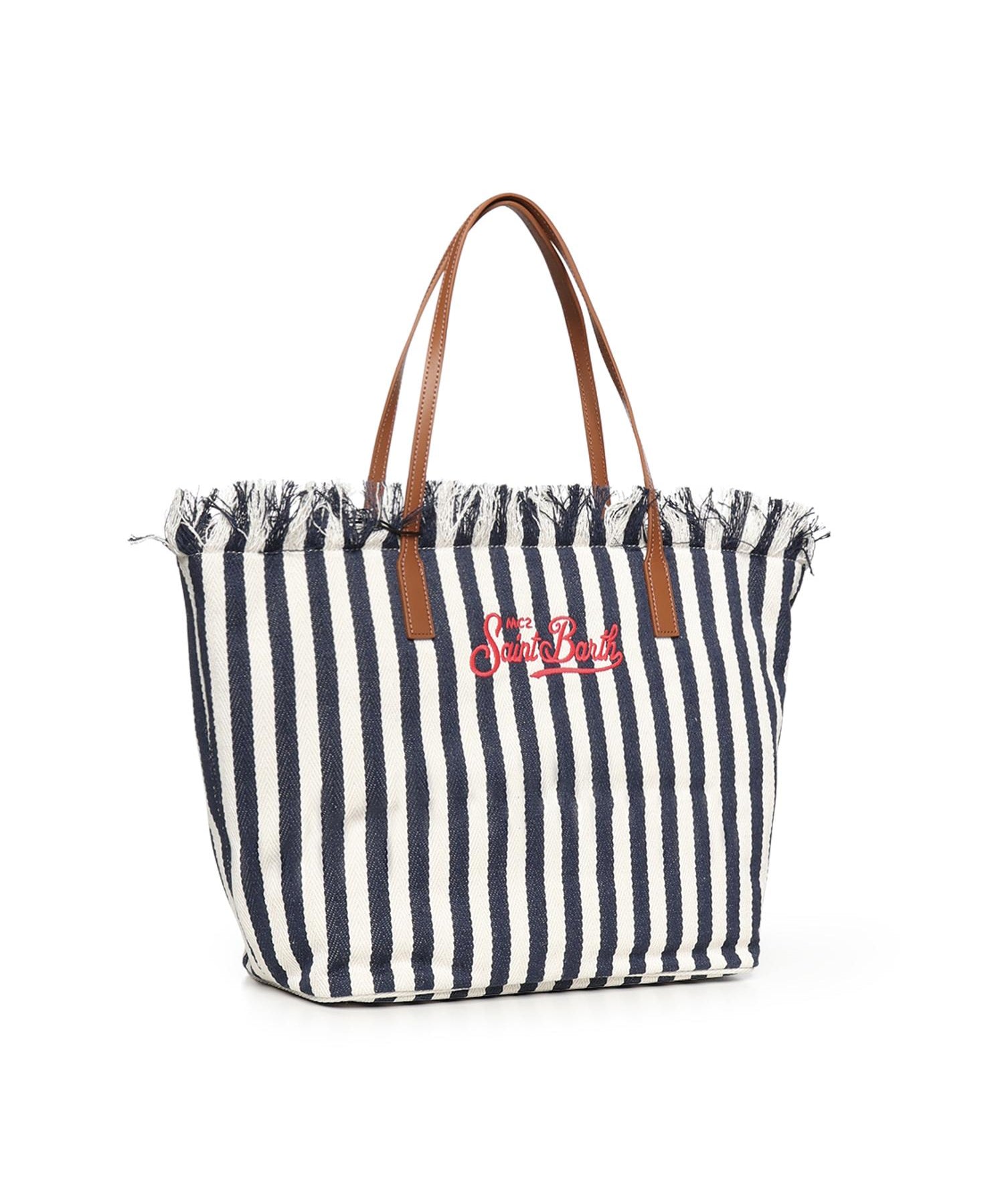 Borsa City in canvas a righe CBF0001 01768L MC2 SAINT BARTH 