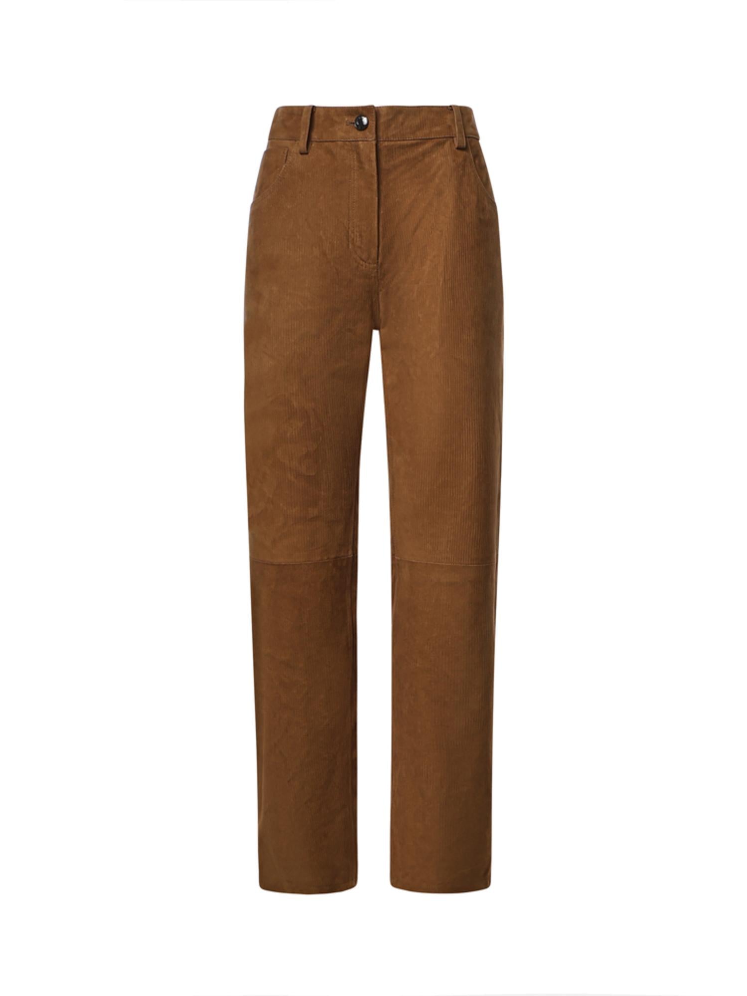Pantaloni in pelle effetto velluto a coste 288726  MAGDA BUTRYM 
