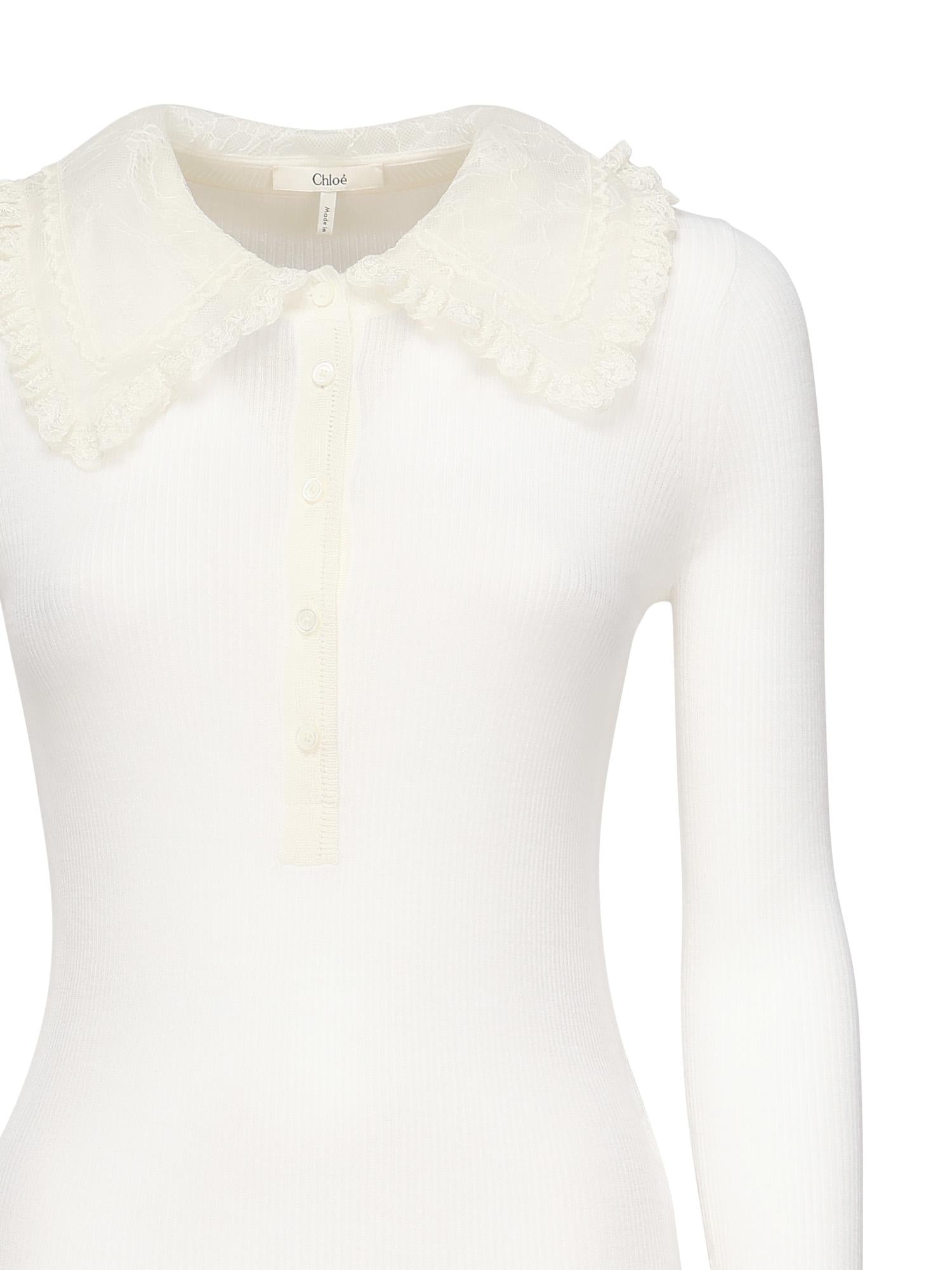 Polo in lana a coste con pizzo CHC25AHT58667 107 CHLOÉ 