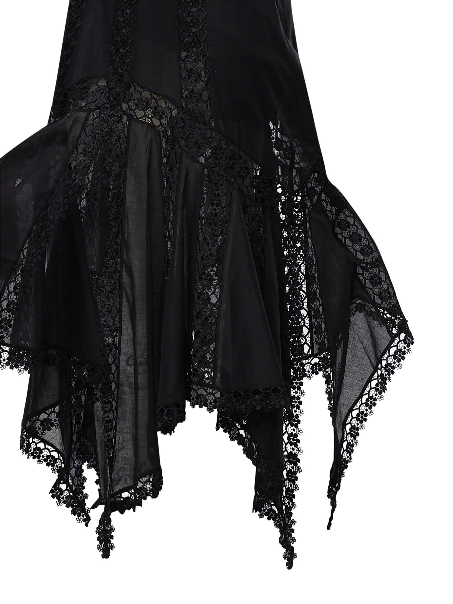 Abito midi Blossel in voile di cotone e pizzo 261621 BLACK CHARO RUIZ 