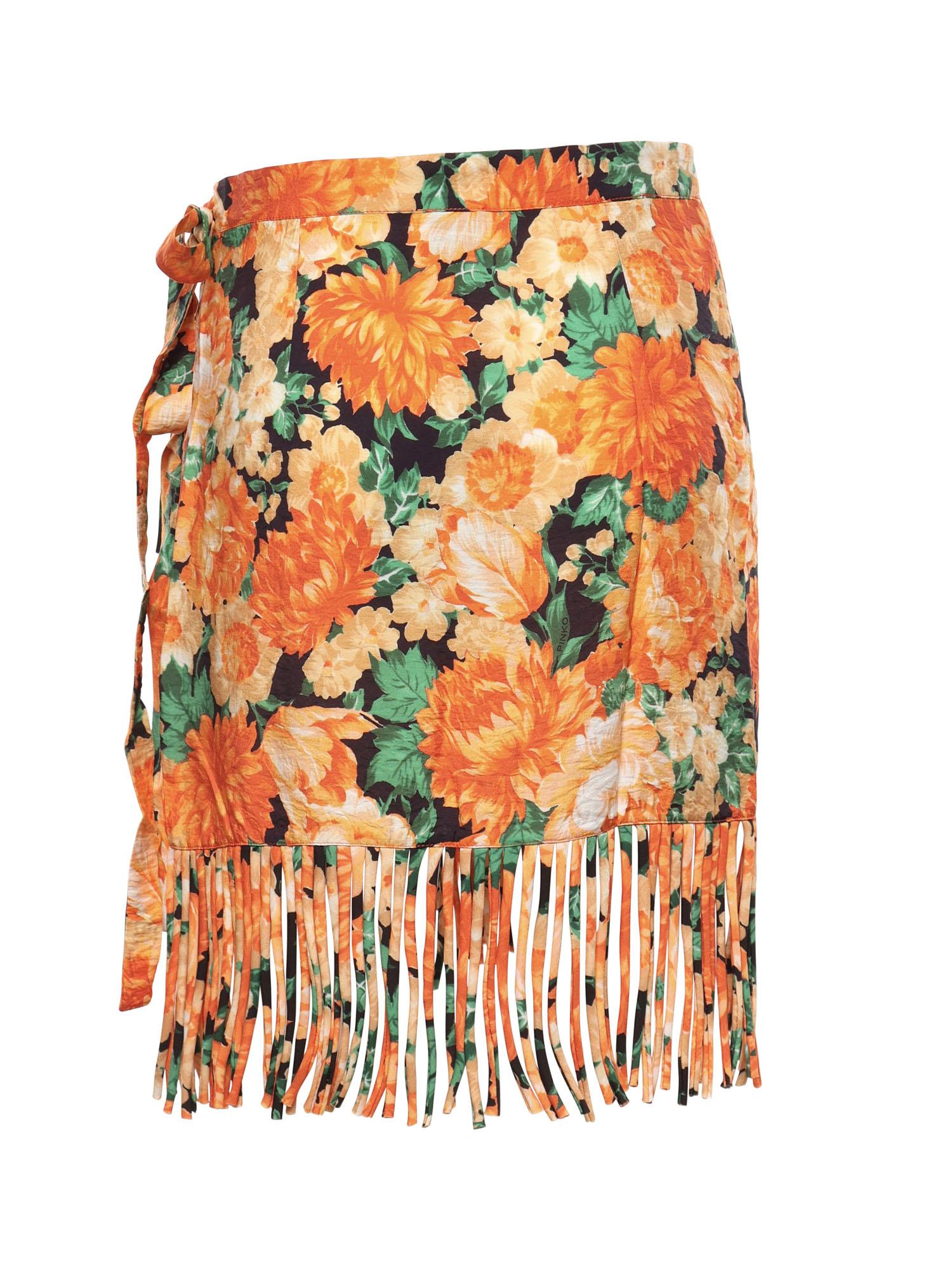 Gonna corta con frange e stampa Botanic Garden 106819 A3AOAS4 PINKO 