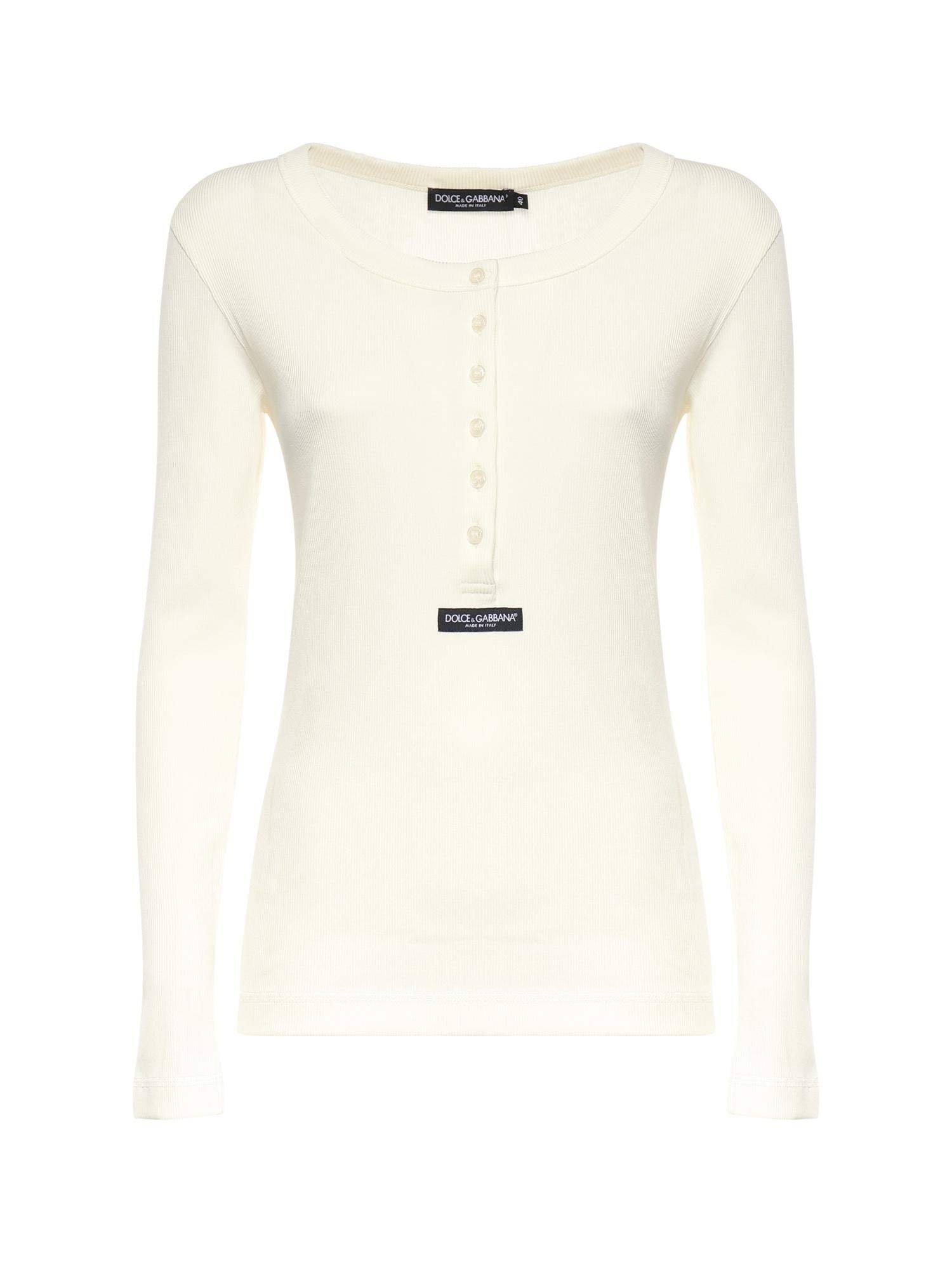 T-shirt Serafino in cotone a coste F8W44T FU7AVW0001 DOLCE & GABBANA 