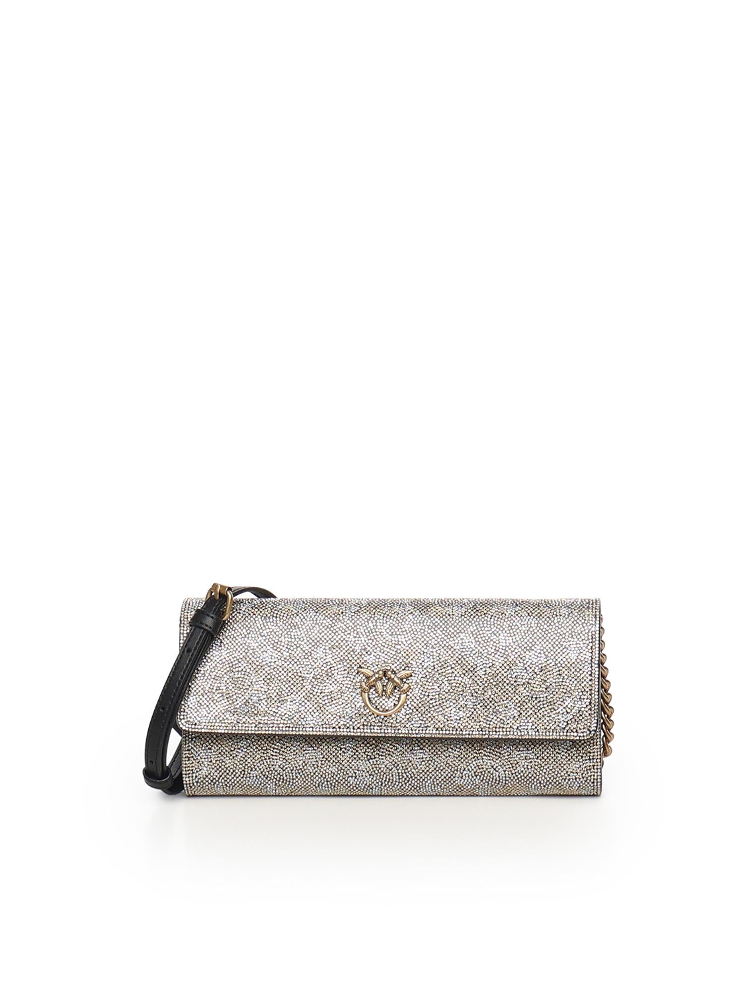 Portafoglio in pelle full strass con tracolla 103765 A20DZZLQ PINKO 