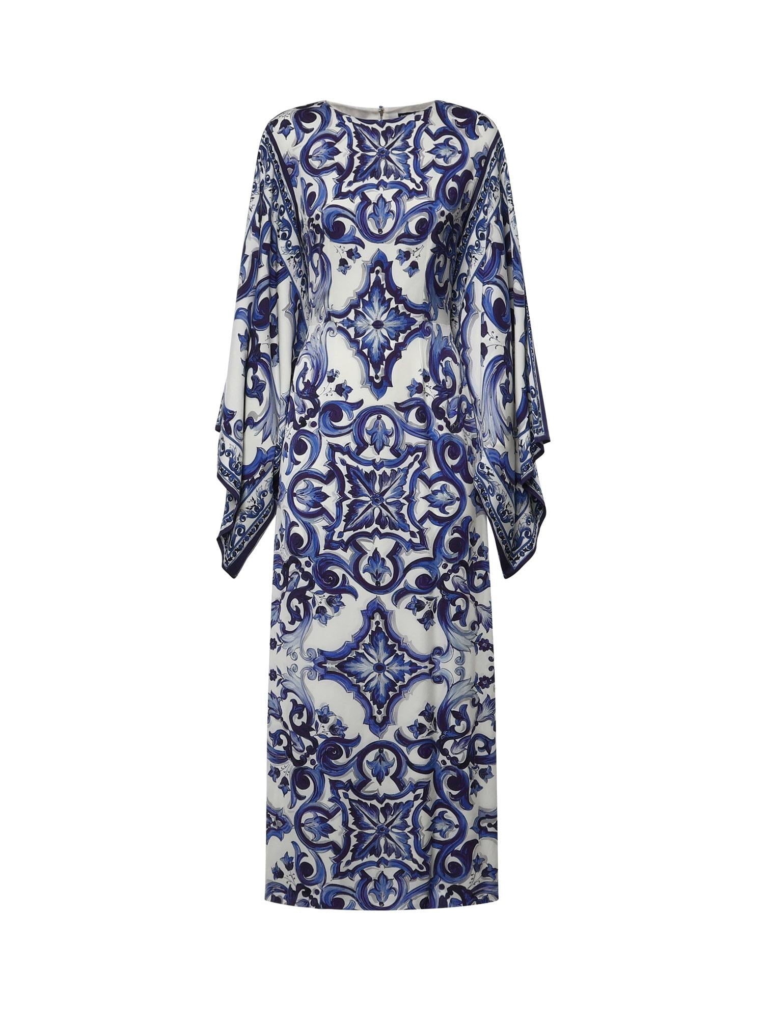 Abito lungo in charmeuse stampa maiolica F69D5T HPABOHA3TN DOLCE & GABBANA 