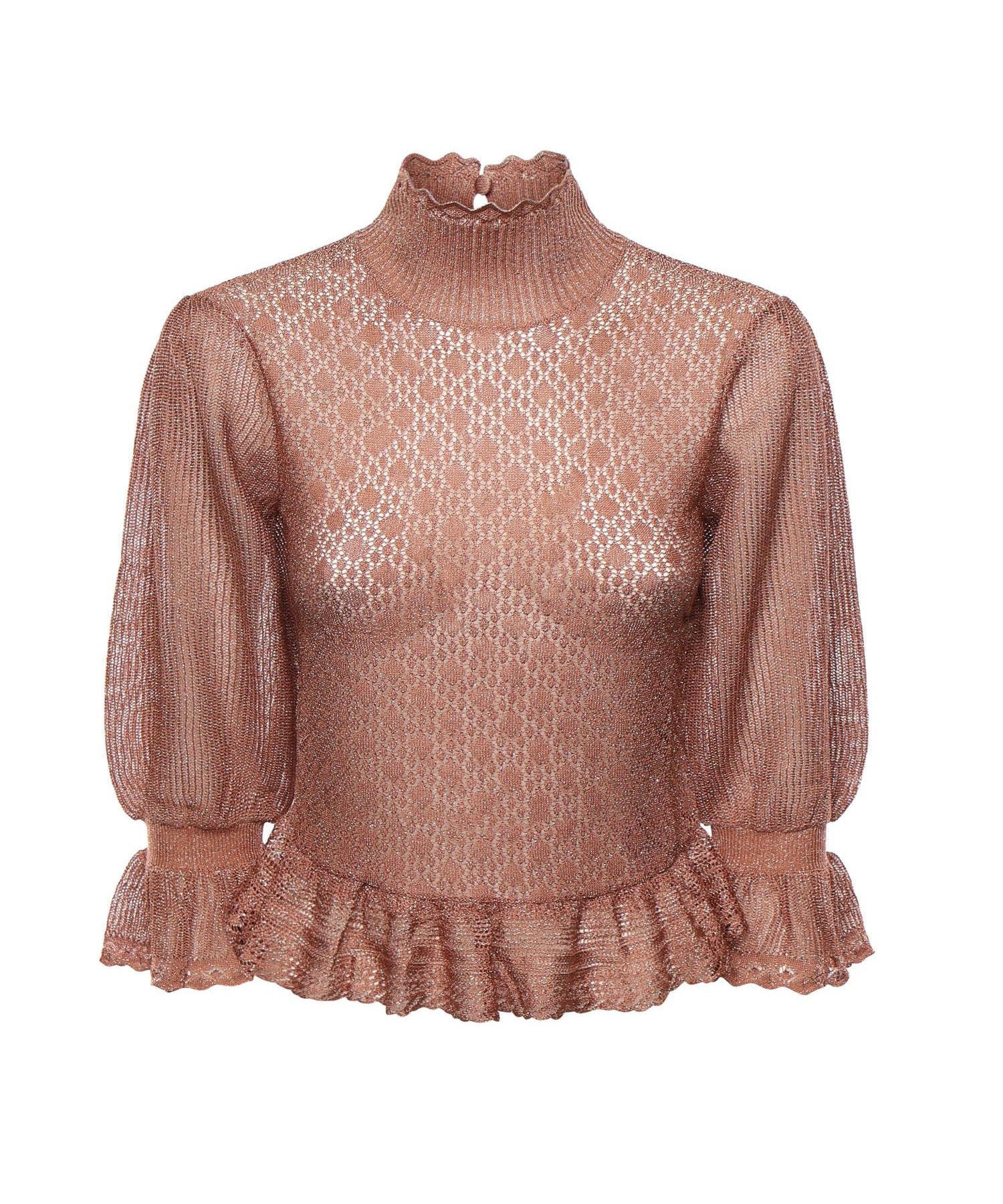 Pullover con volant in maglia di lurex CH26SMP13620 6T2 CHLOÉ 