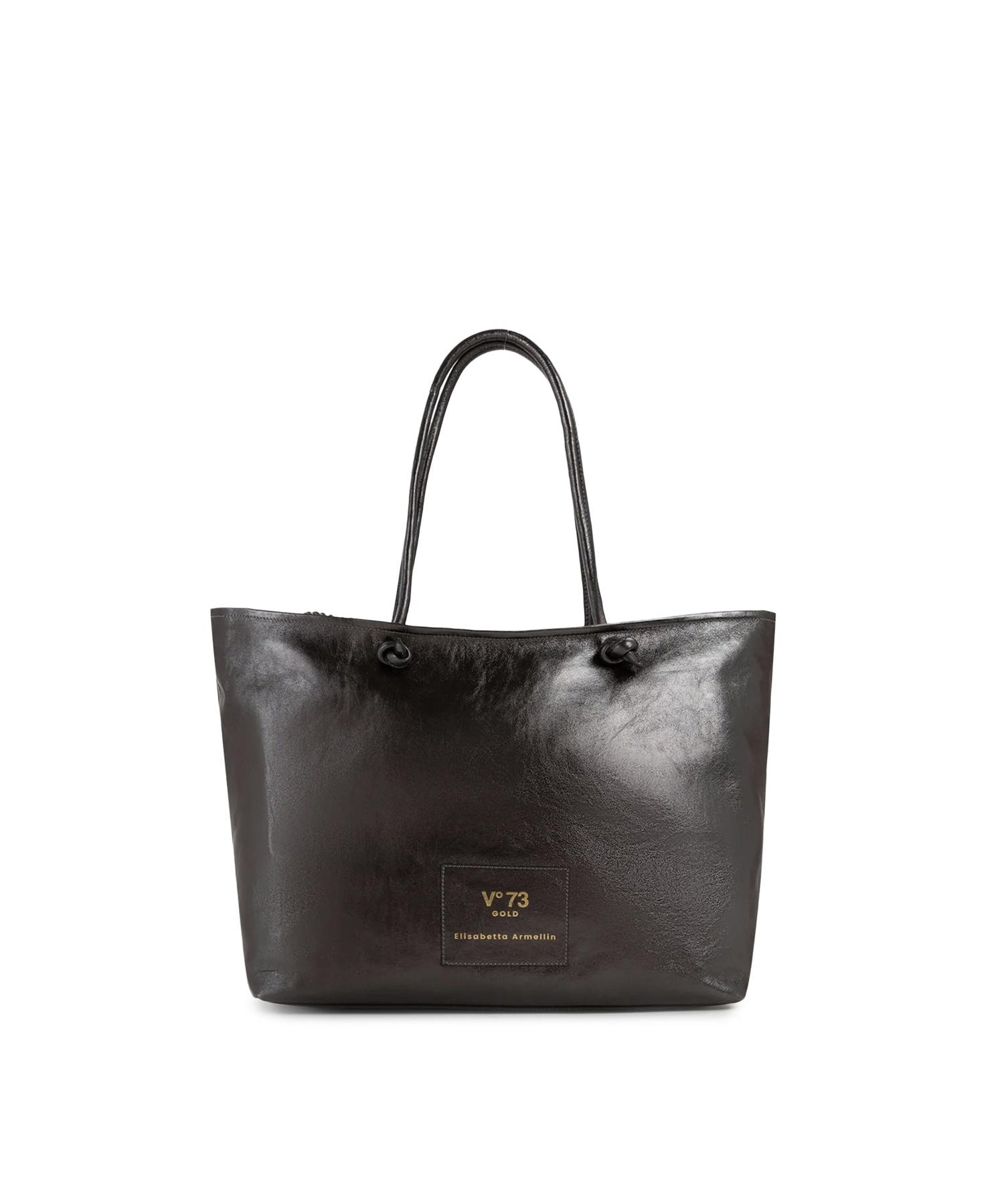 Borsa shopping in pelle con logo 73BP9VT01 LOLLI POPPOP BLACK V° 73 