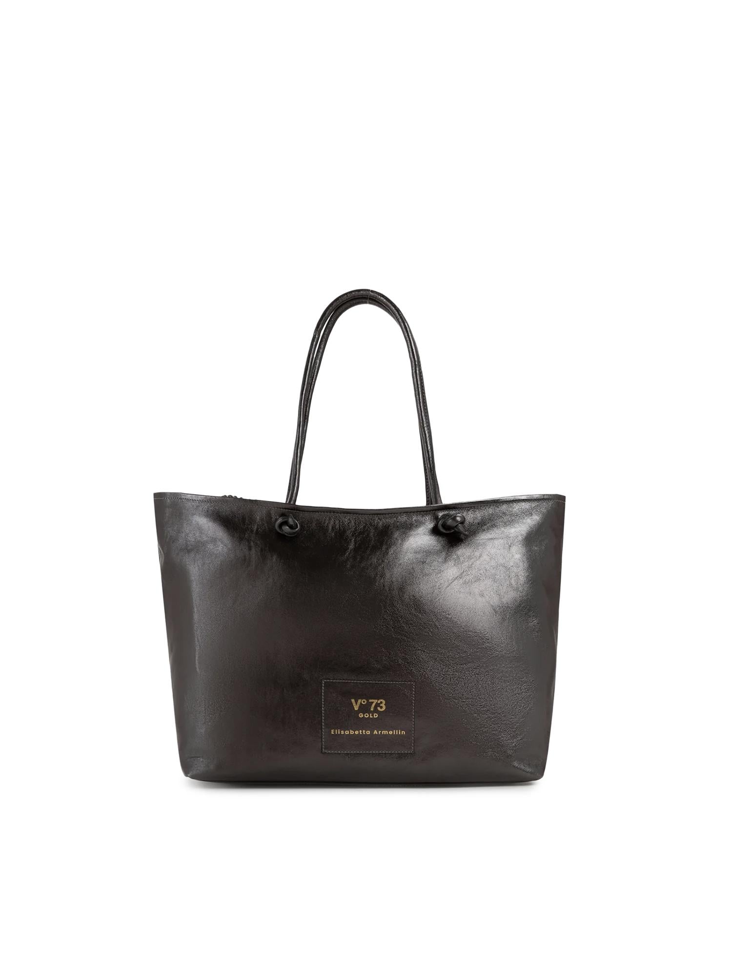 Borsa shopping in pelle con logo 73BP9VT01 LOLLI POPPOP BLACK V° 73 