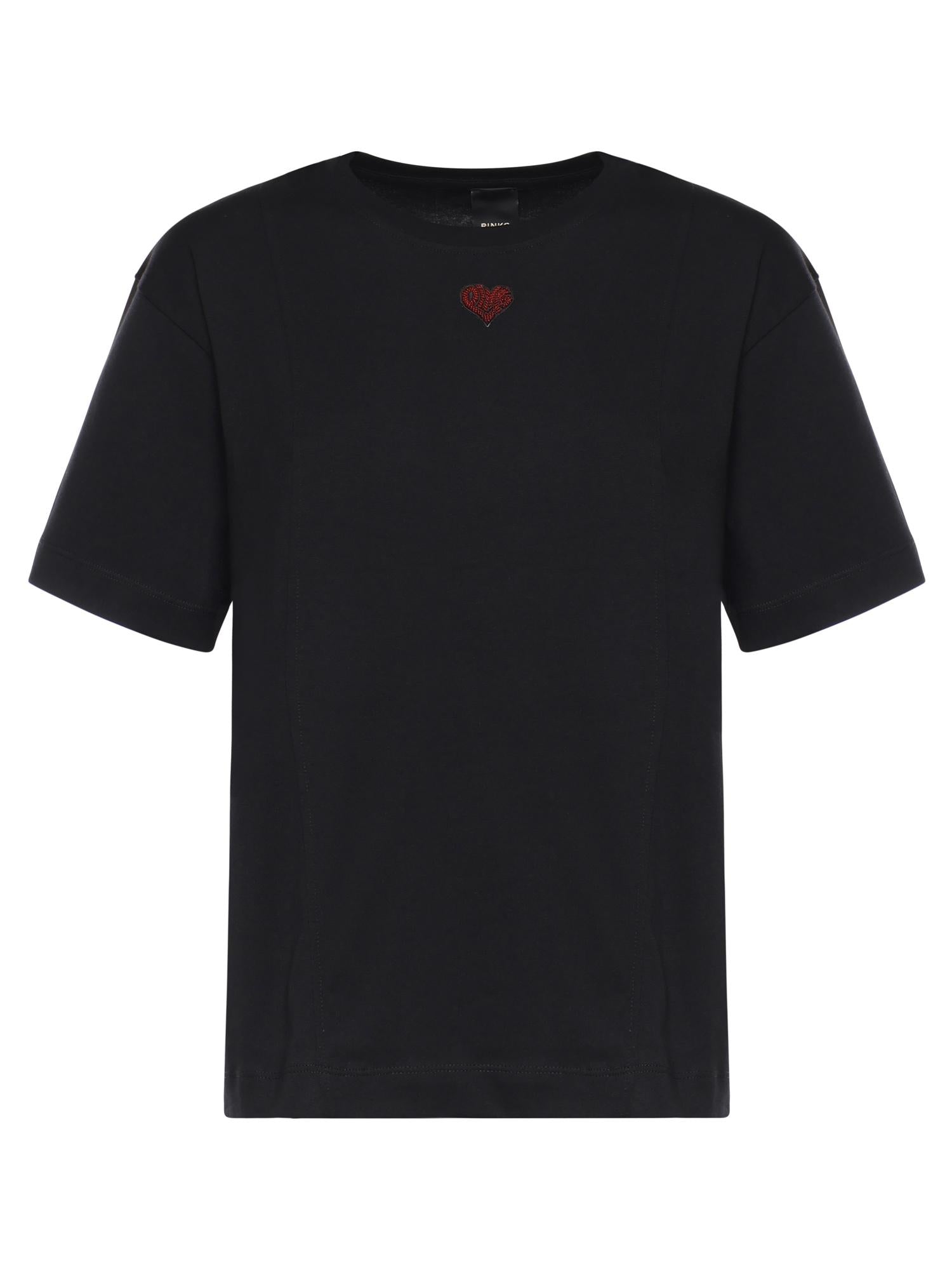 T-shirt con ricamo cuore in cotone 105665 A326Z99 PINKO 