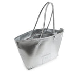 Borsa shopping in pelle con logo<BR/> 73BP9VT01 LOLLI POPPOP SILVER V° 73 
