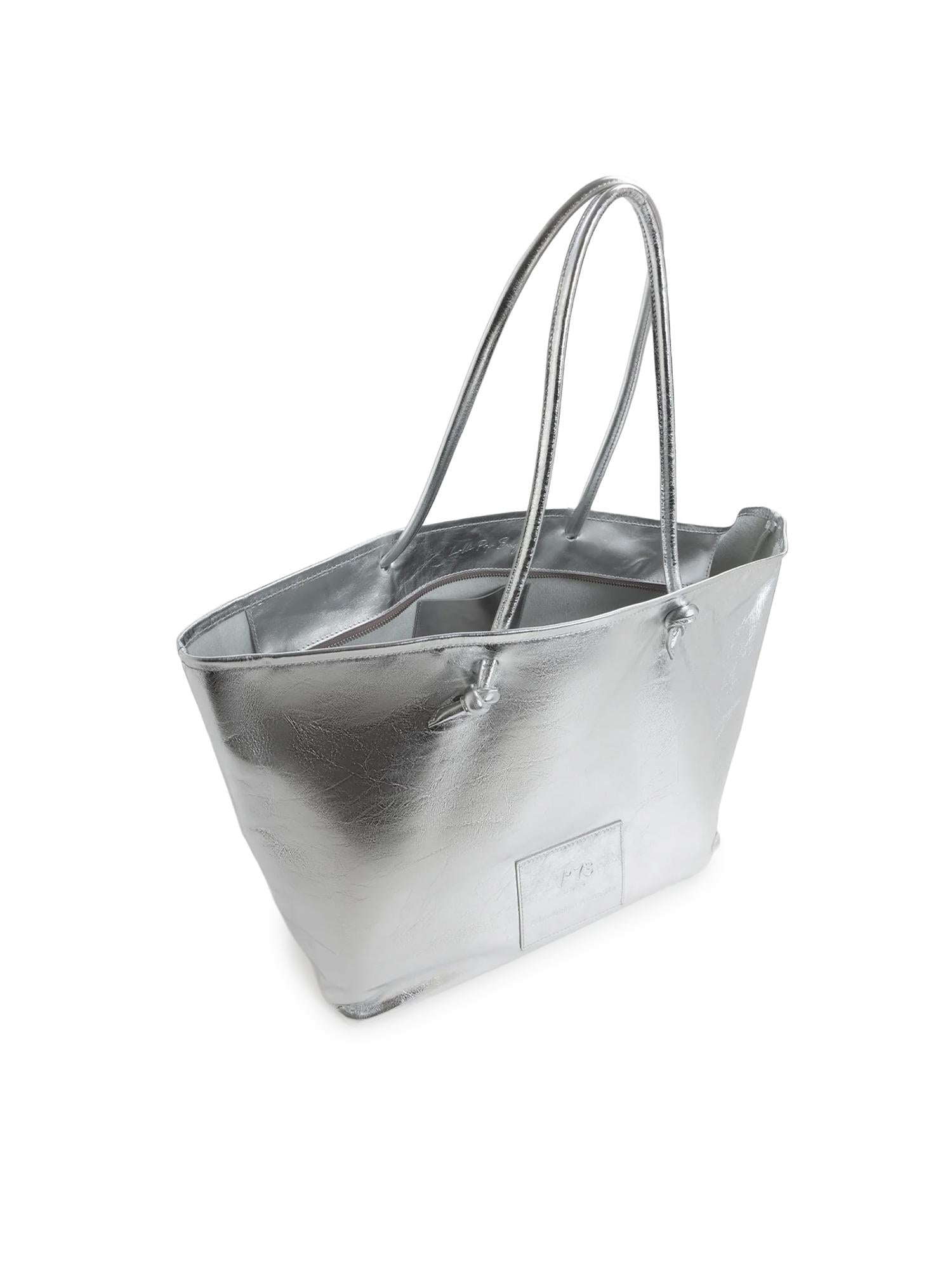 Borsa shopping in pelle con logo<BR/> 73BP9VT01 LOLLI POPPOP SILVER V° 73 