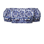 Top corto in popeline stampa maiolica F755RT HH5BAHA3TN DOLCE & GABBANA 