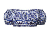 Top corto in popeline stampa maiolica F755RT HH5BAHA3TN DOLCE & GABBANA 