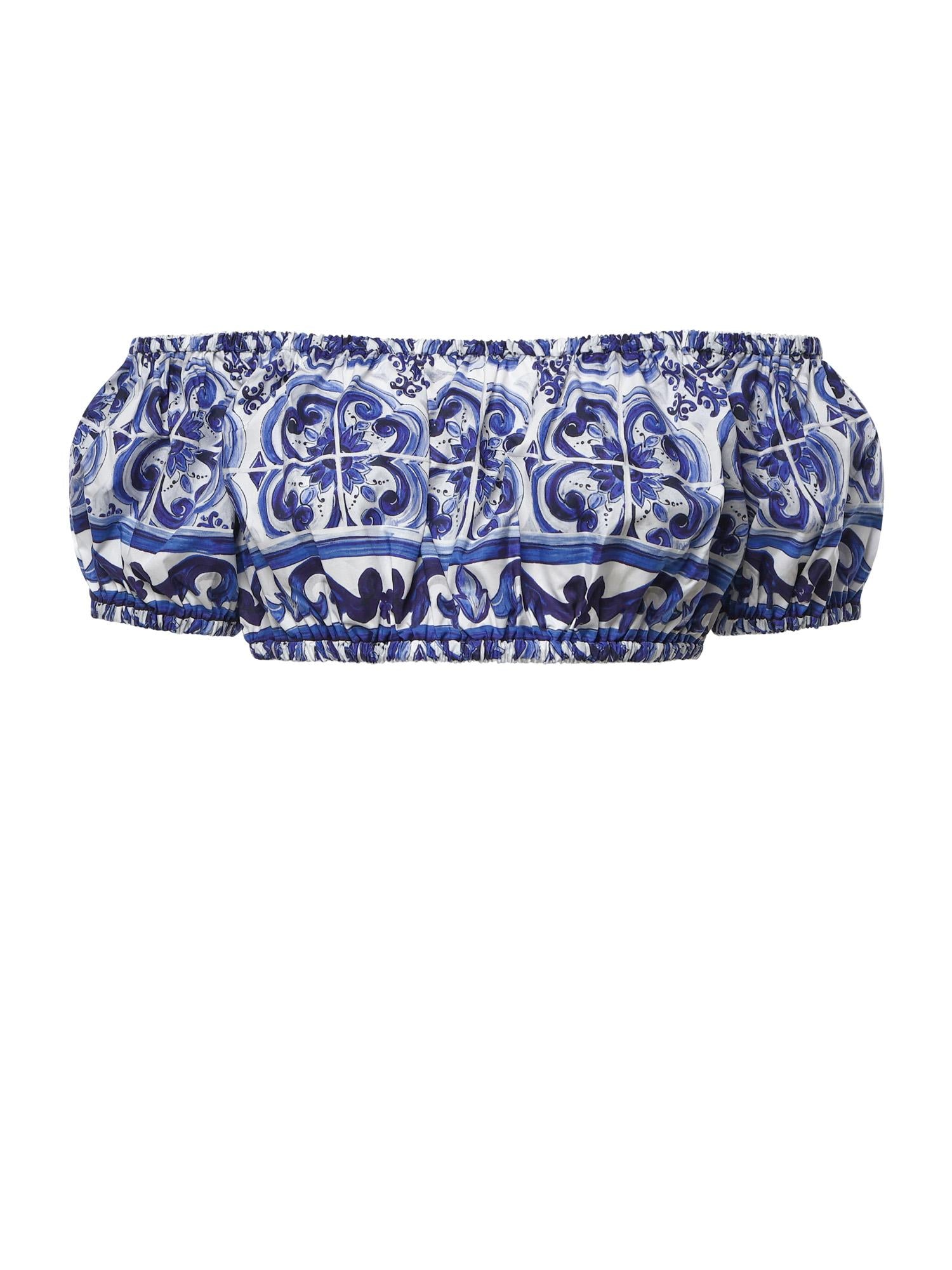 Top corto in popeline stampa maiolica F755RT HH5BAHA3TN DOLCE & GABBANA 