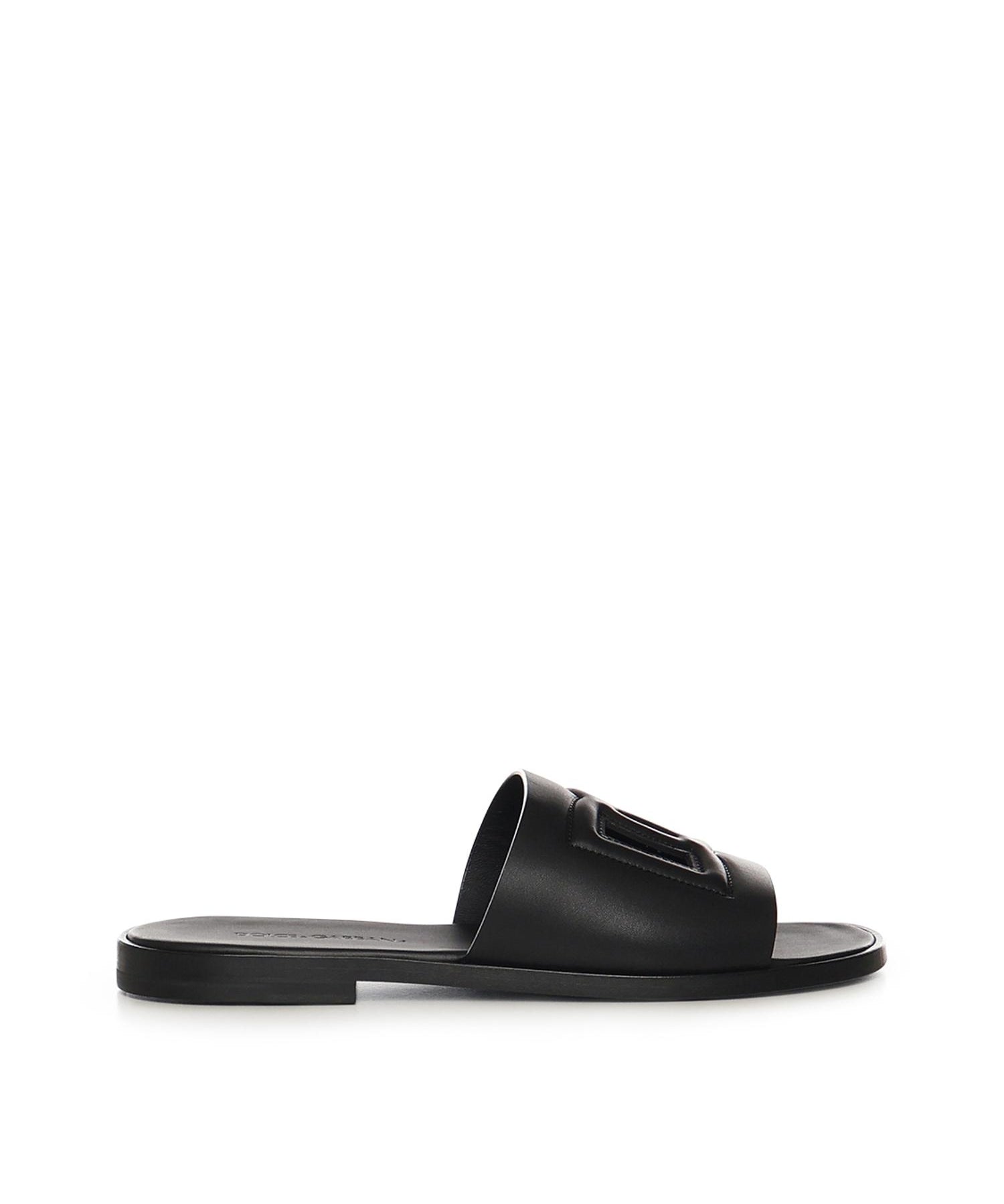 Slide in pelle con logo A80397 A036380999 DOLCE & GABBANA 