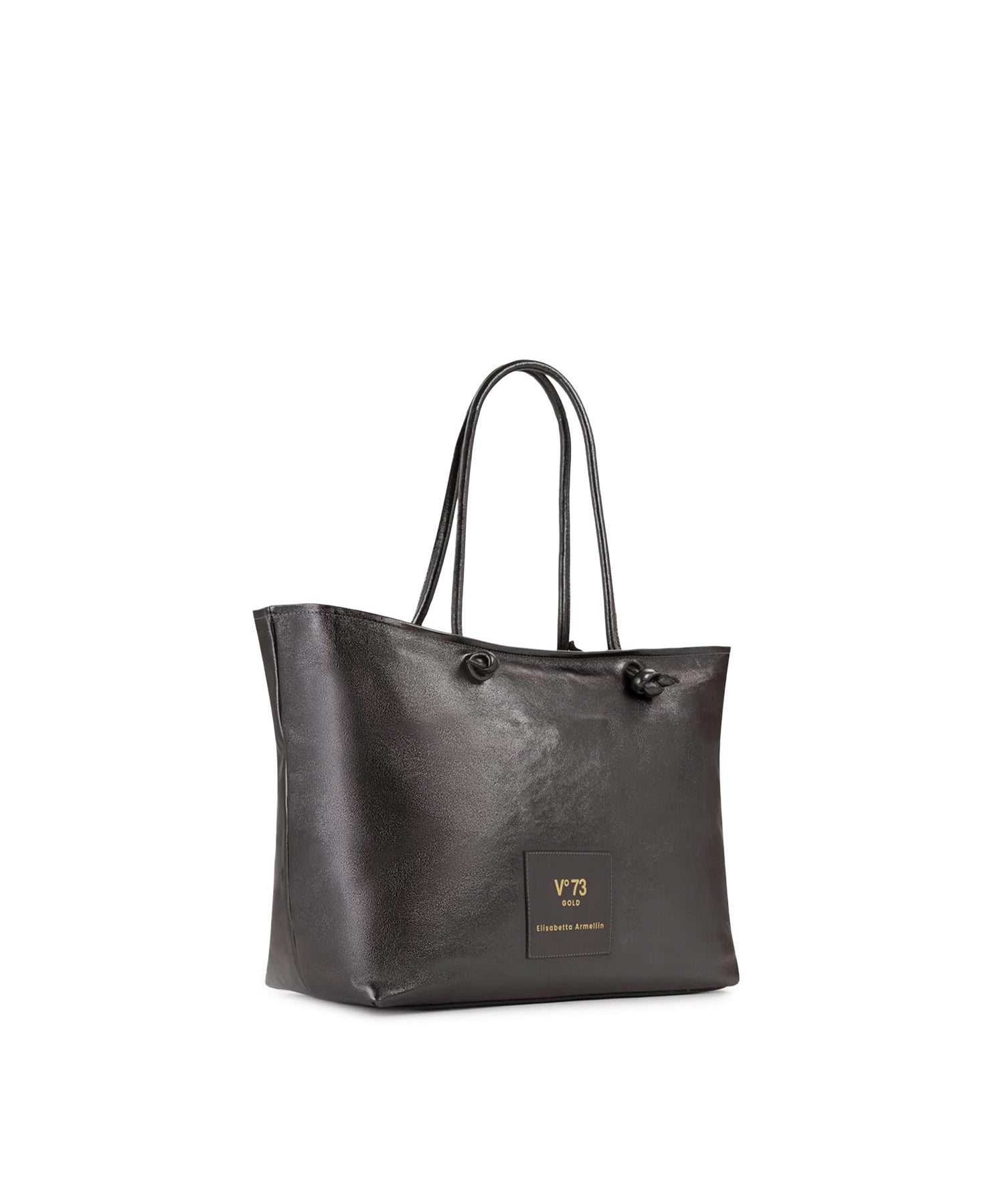 Borsa shopping in pelle con logo 73BP9VT01 LOLLI POPPOP BLACK V° 73 