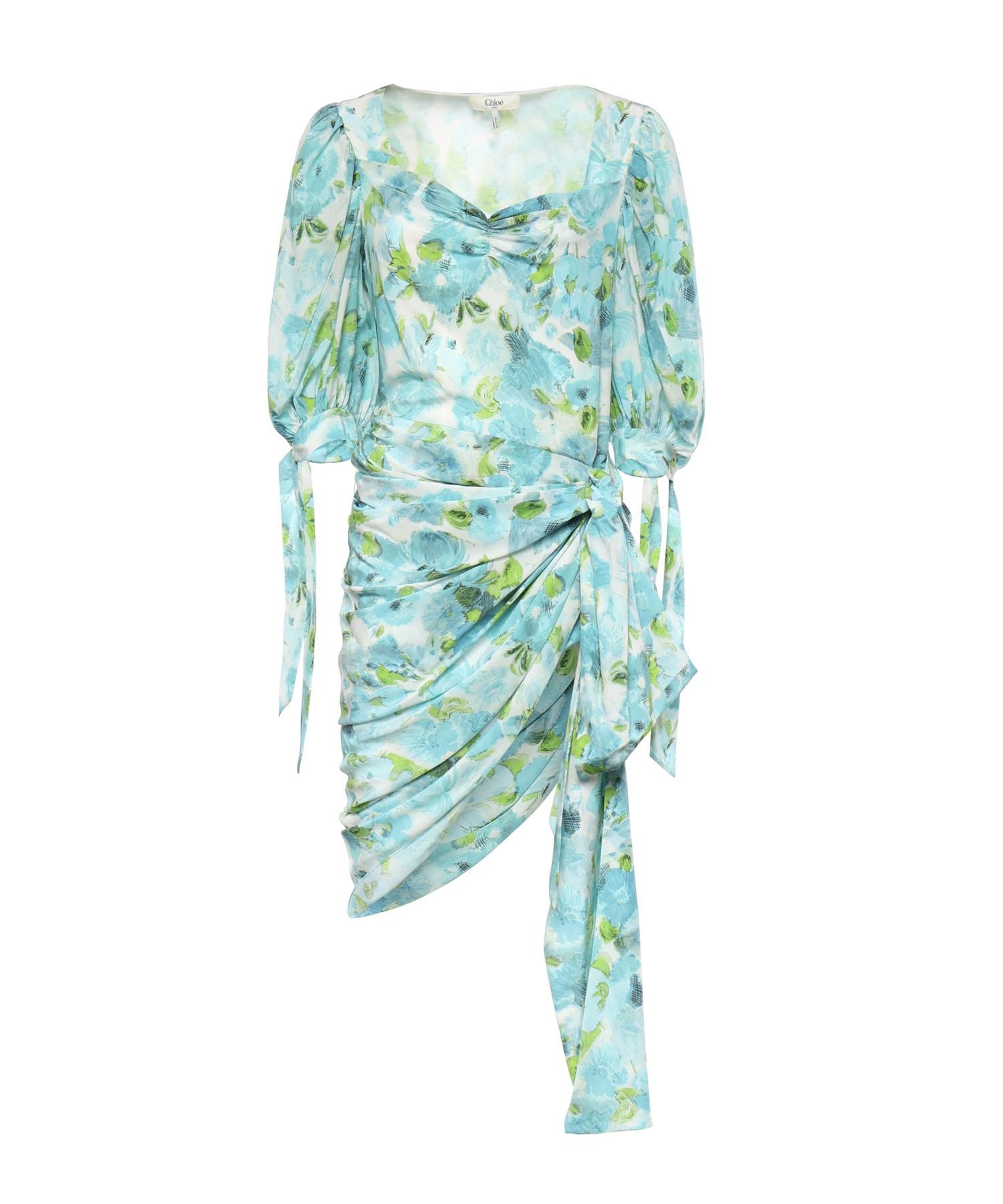 Mini abito drappeggiato in seta con stampa floreale CH26URO52388 91J CHLOÉ 