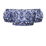 Top corto in popeline stampa maiolica F755RT HH5BAHA3TN DOLCE & GABBANA 