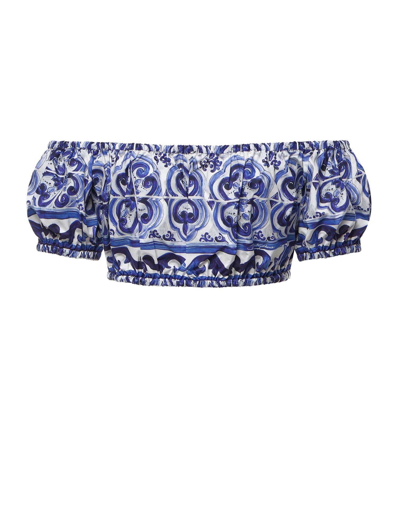 Top corto in popeline stampa maiolica F755RT HH5BAHA3TN DOLCE & GABBANA 