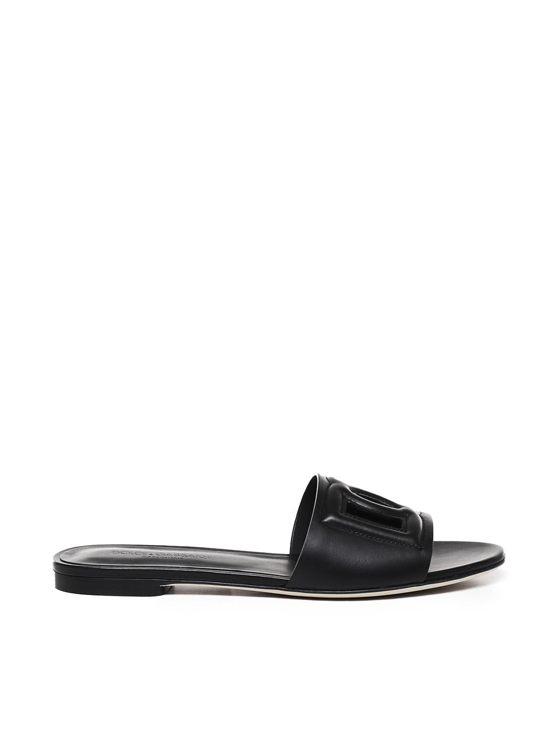 Slide in pelle di vitello e logo CQ0436 AY32980999 DOLCE & GABBANA 