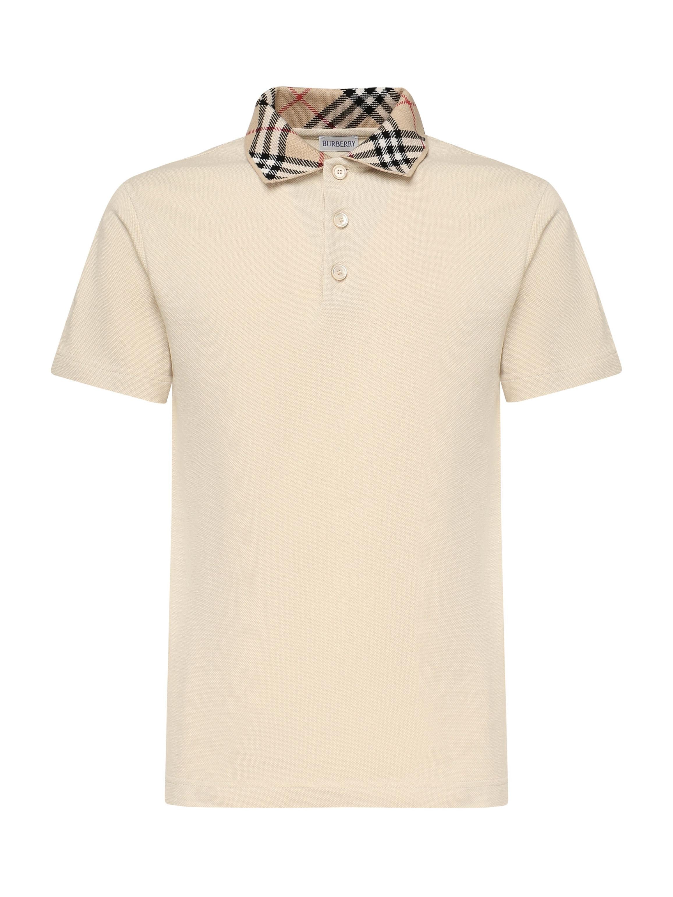 Polo in cotone con colletto Check 8103864 C1740 BURBERRY 