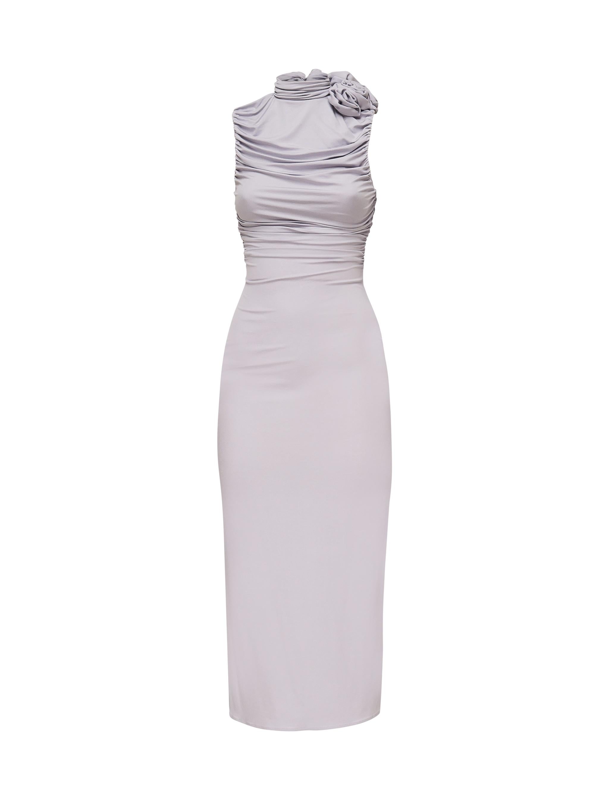 Abito midi arricciato con collo alto<BR/> 1205250000025 PURPLE MAGDA BUTRYM 
