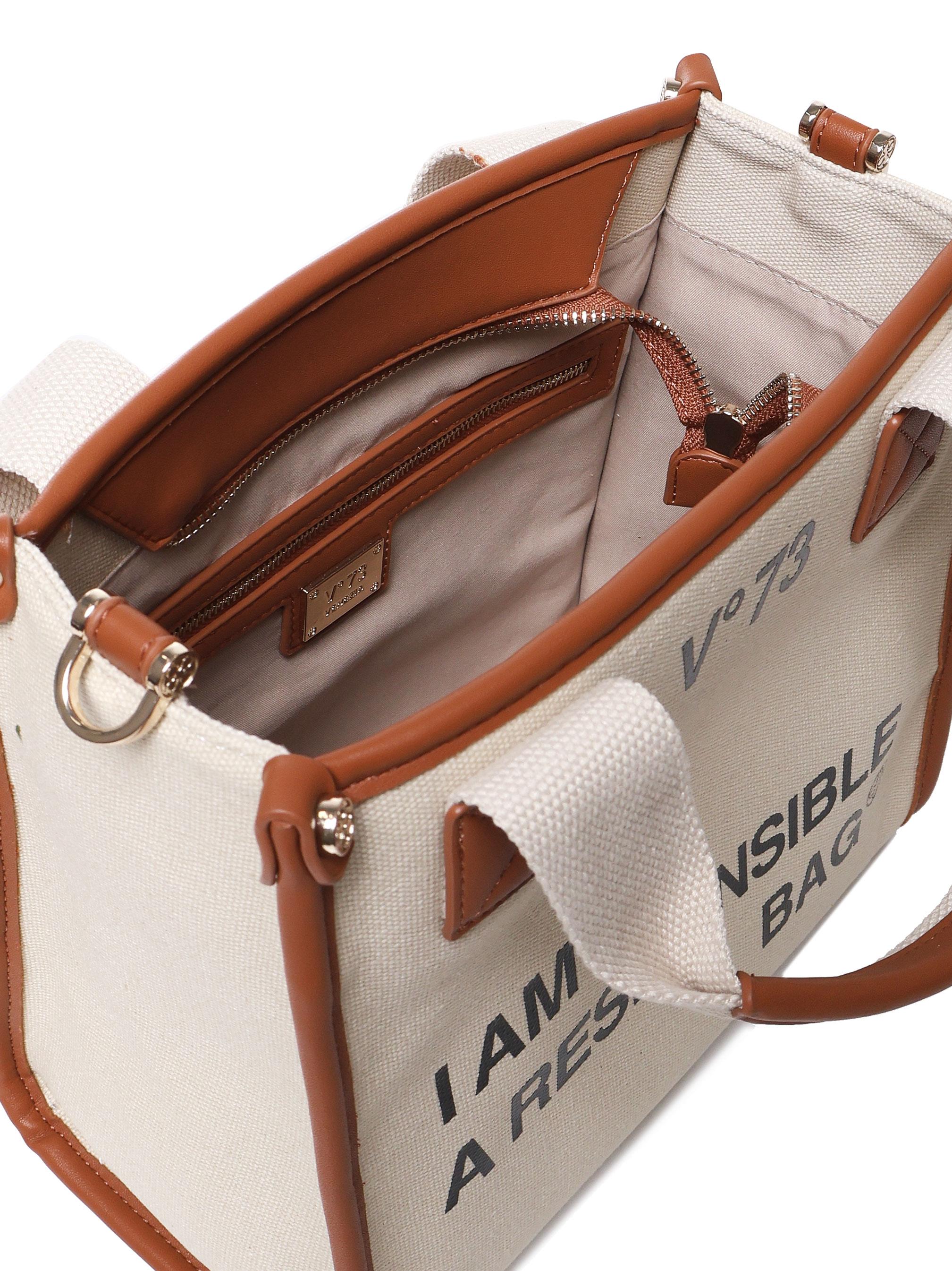 Borsa tote Responsability in canvas 73BS6AF02 RESPONSIBILITY BISNATURALE/CUOIO V° 73 