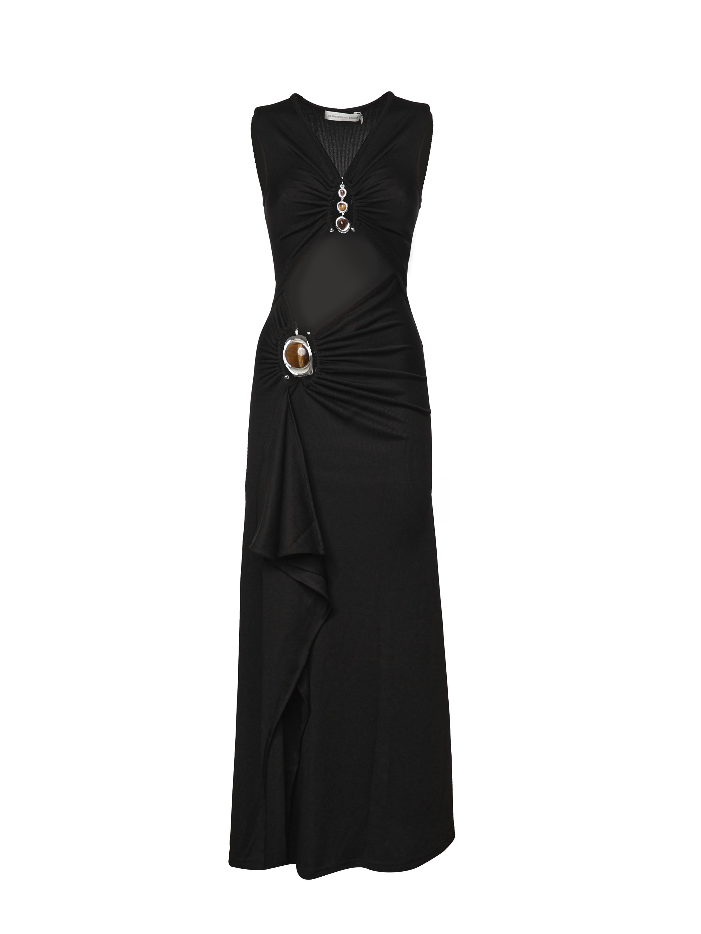 Abito midi Droplet Crystal Separation in jersey 26013750 BLACK CHRISTOPHER ESBER 