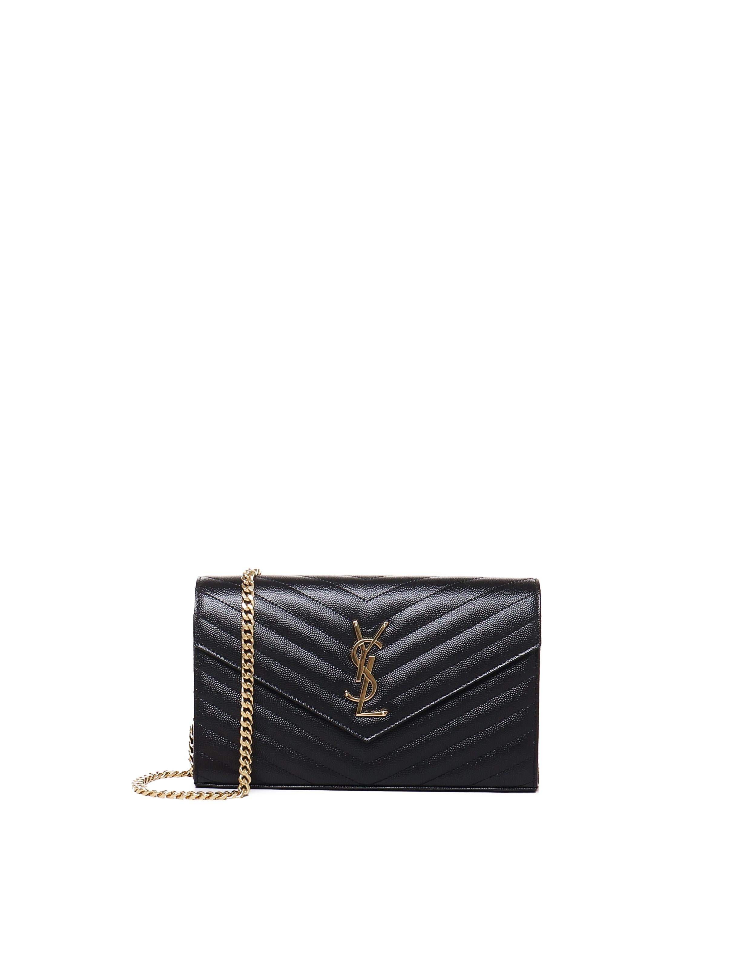 Pochette con catena Cassandre in pelle grain de poudre 377828 BOW011000 SAINT LAURENT 