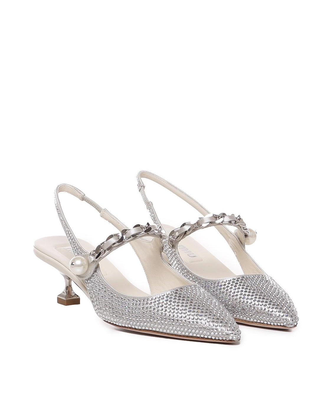 Slingback in misto seta con applicazioni 5I055E 2AWLF0164 MIU MIU 