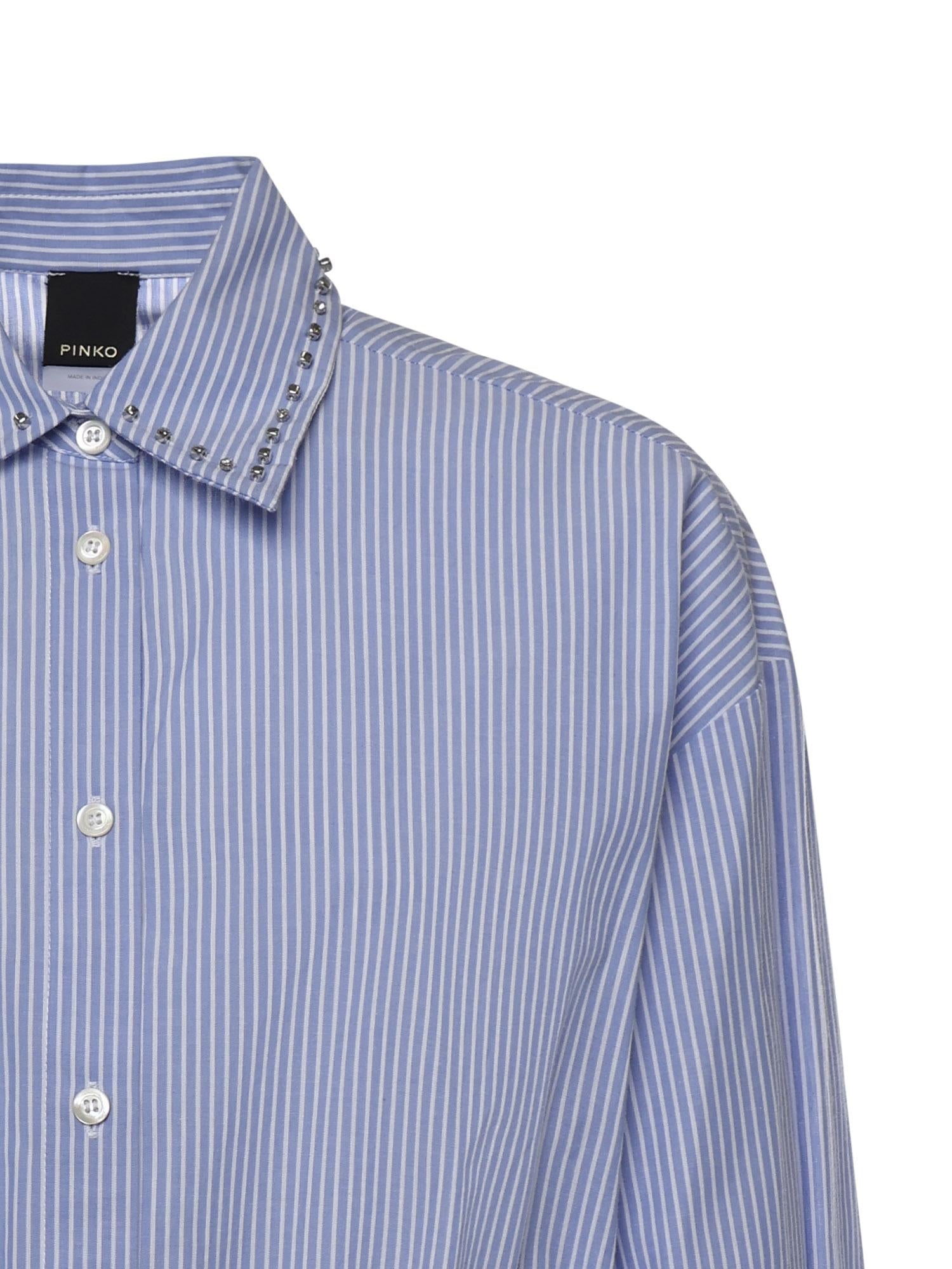 Camicia cropped a righe con colletto gioiello 106277 A32RZE5 PINKO 