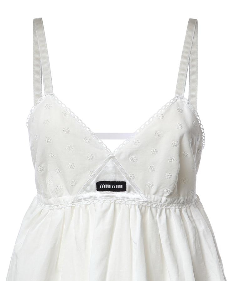 Abito corto in popeline fiammato sangallo MF6417 196JF0009 MIU MIU 