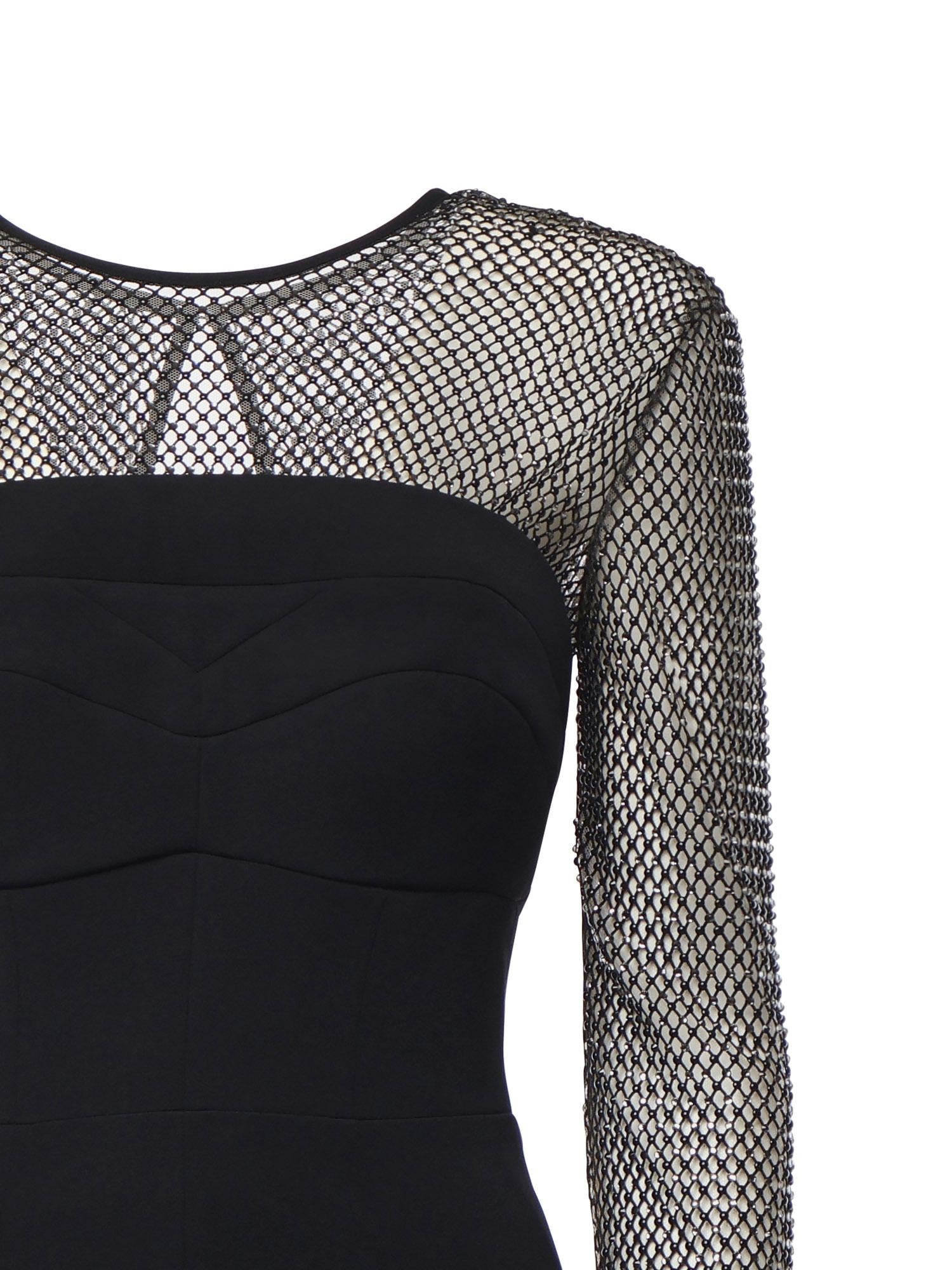 Abito lungo con maniche in rete e strass 79AAO440 N0356899 GENNY 