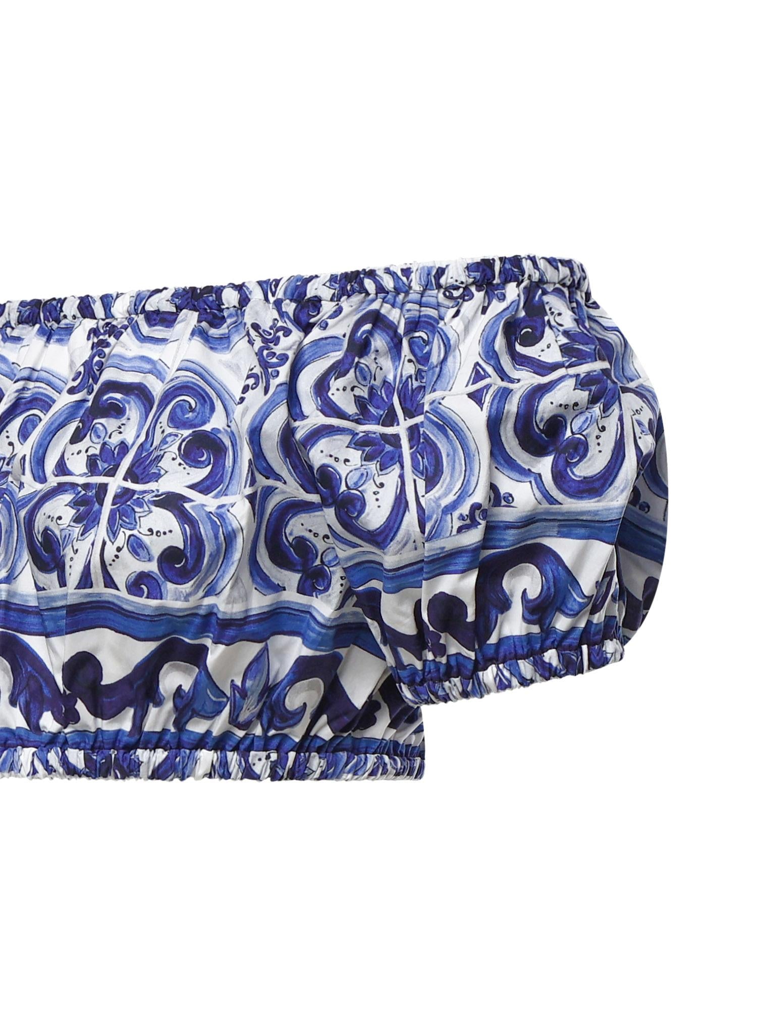Top corto in popeline stampa maiolica F755RT HH5BAHA3TN DOLCE & GABBANA 
