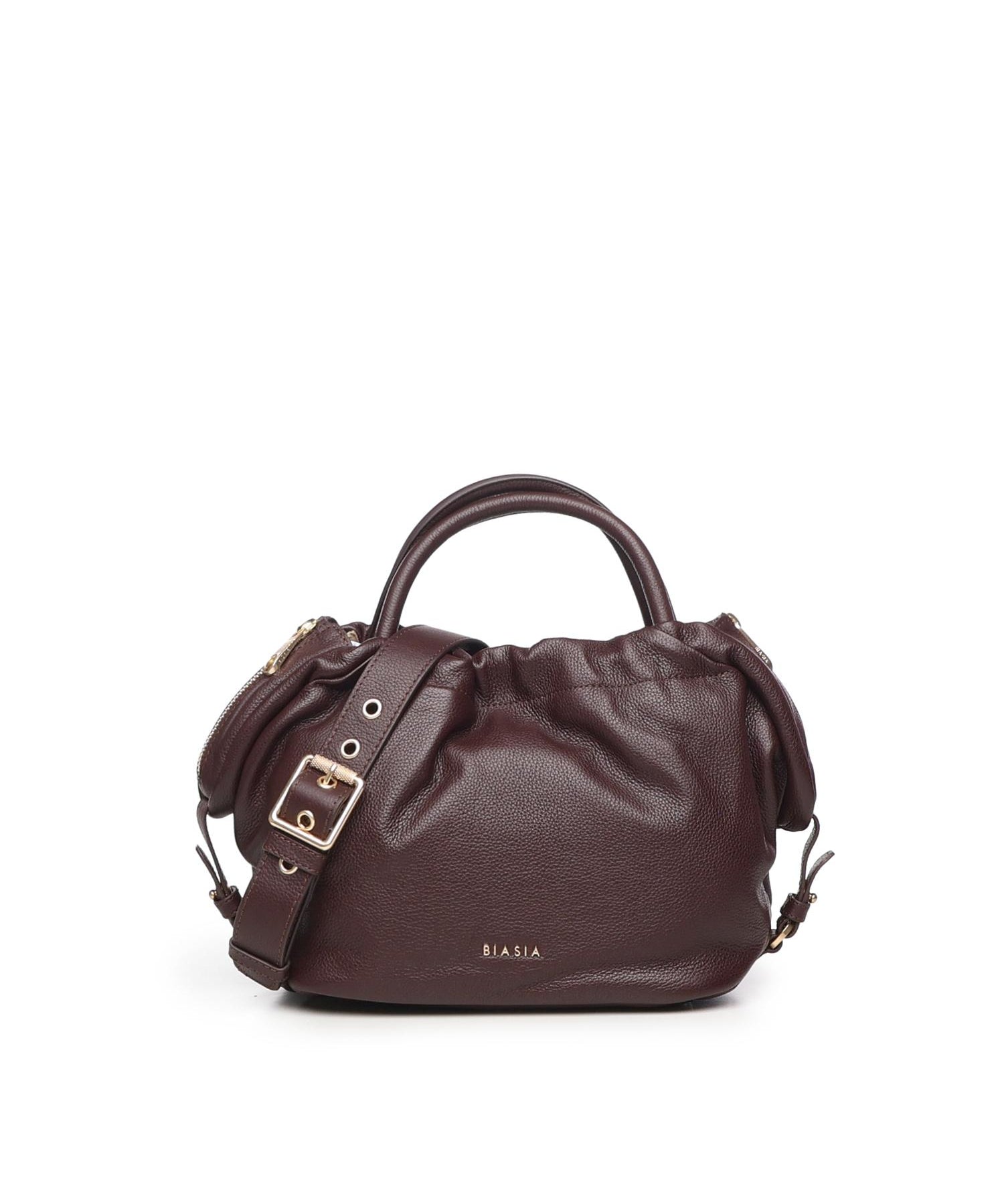 Borsa in pelle con logo<BR/> BIBP9E702 PRUGNA BIASIA 