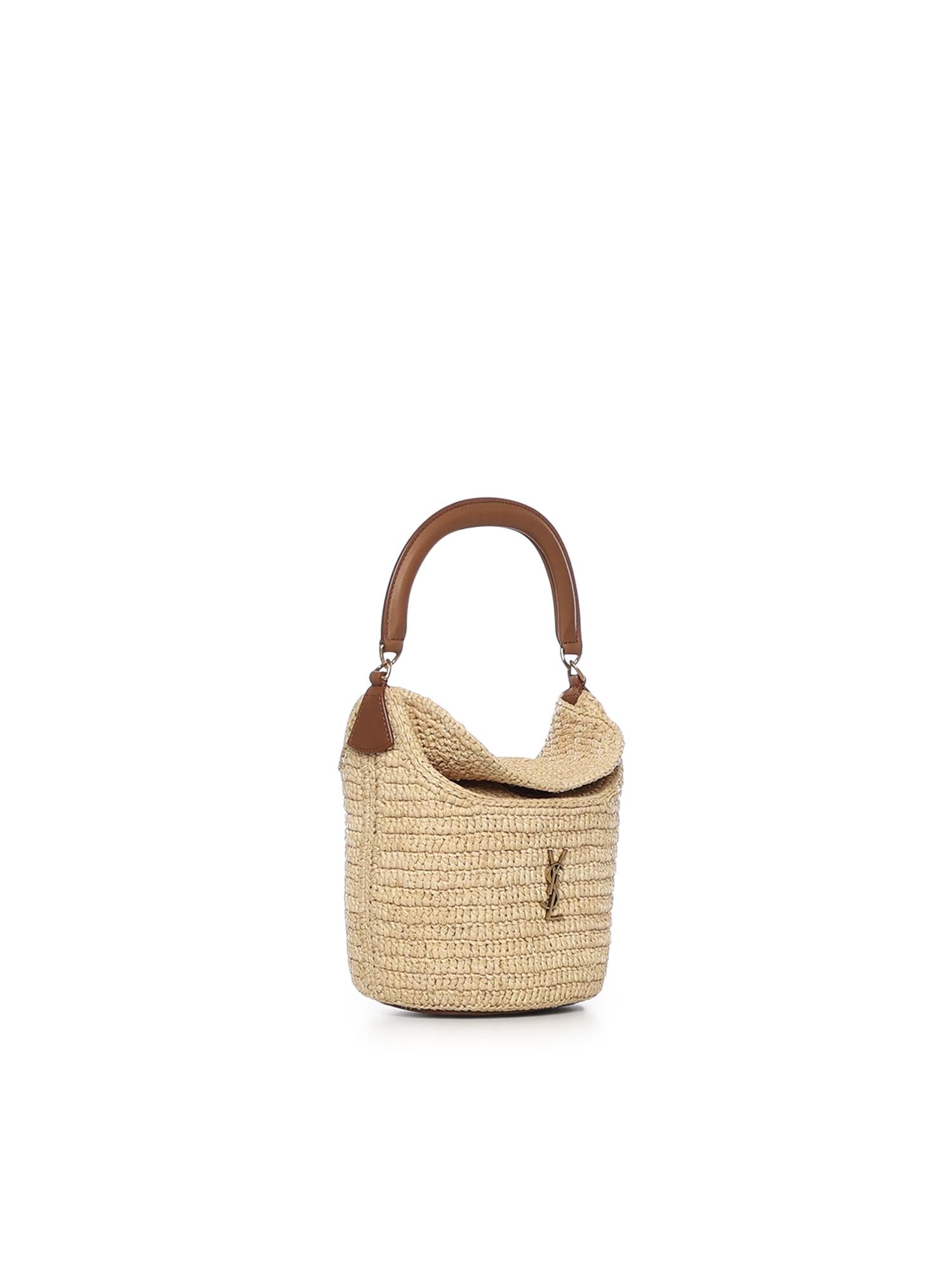 Secchiello Gaby in rafia con pelle 838591 GAAFC2791 SAINT LAURENT 